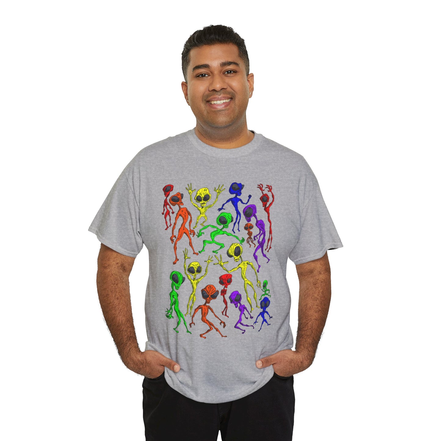 Rainbow Alien Dance Party Unisex Tee - Cosmic Sci-Fi Shirt