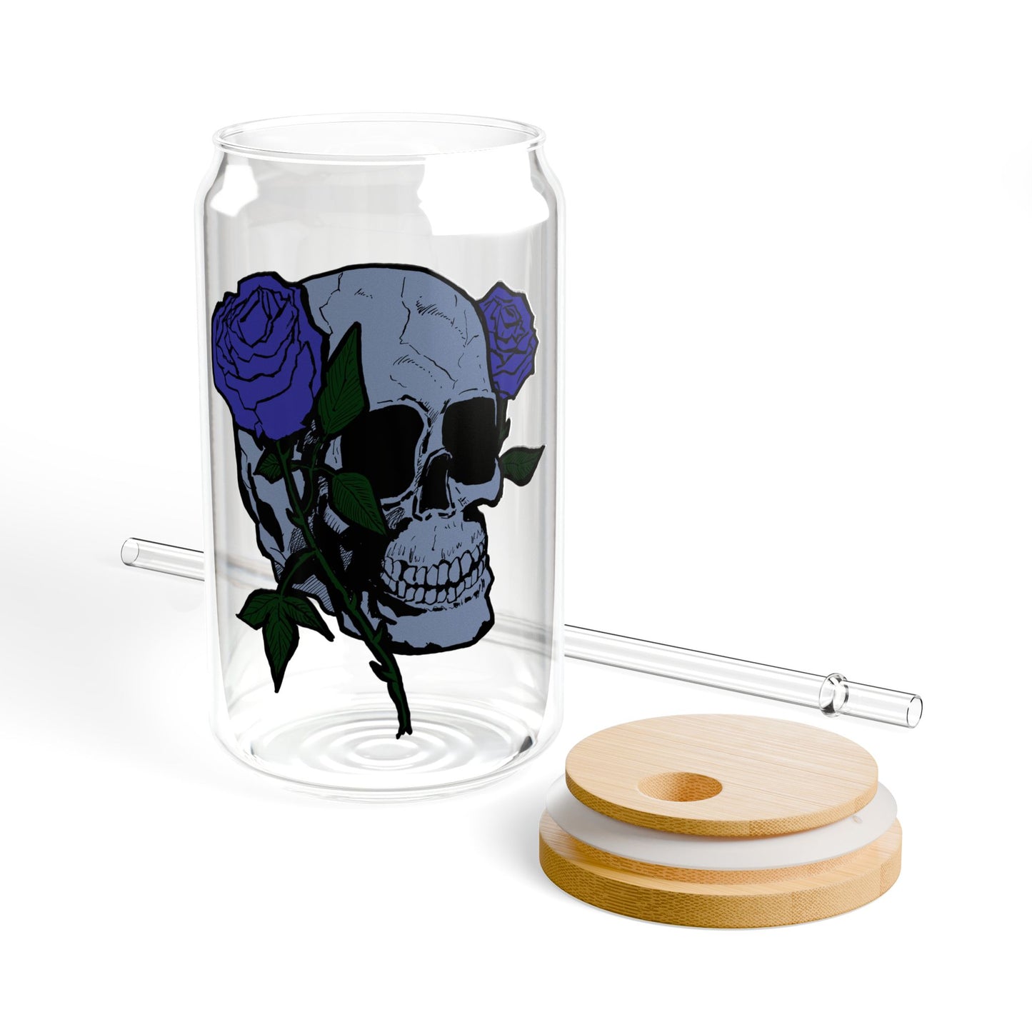 16oz Skull & Rose Sipper Glass - Eco-Friendly Drinkware for Halloween & Everyday Use