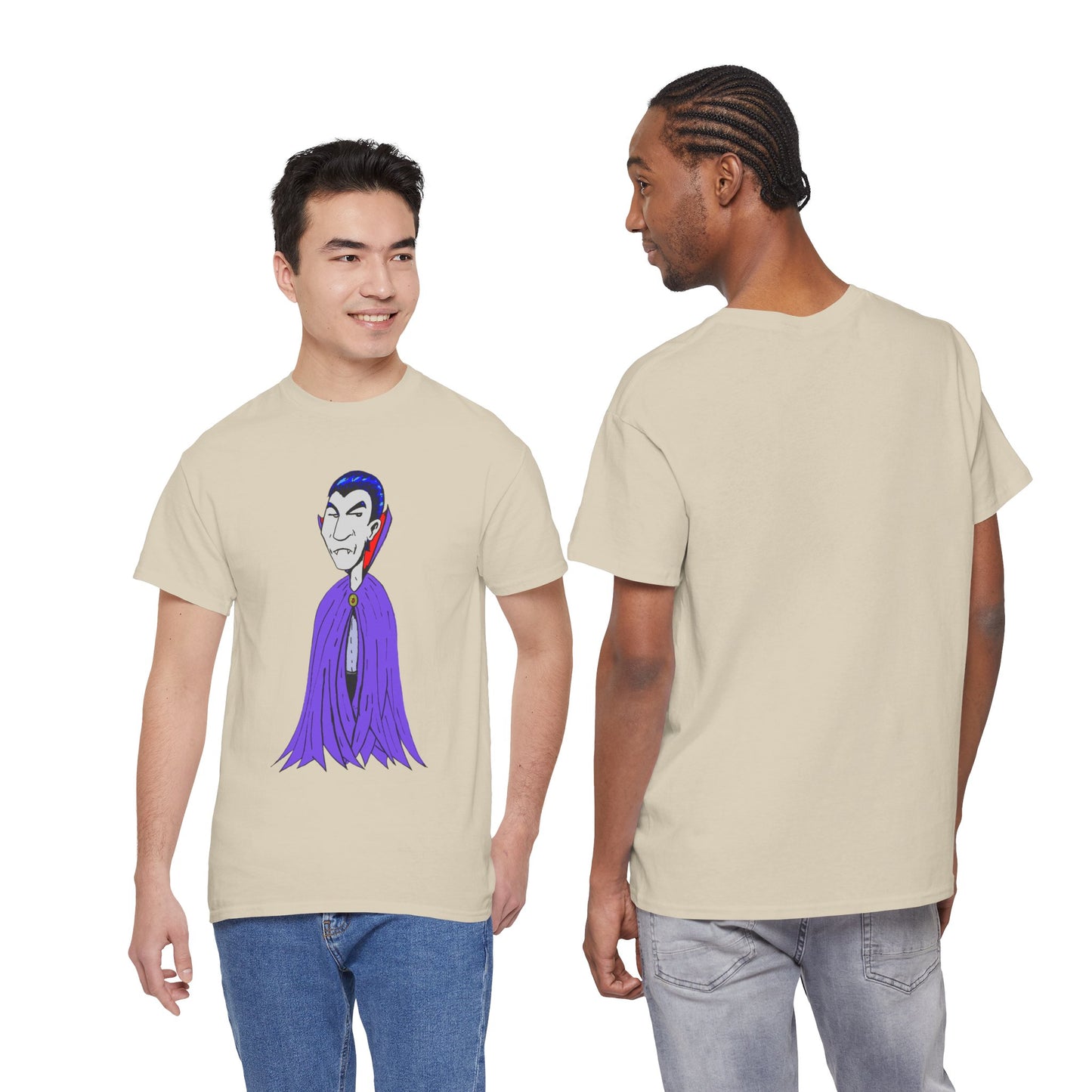 Vampire Cartoon Tee - Cute Purple Cloak Dracula Graphic T-Shirt