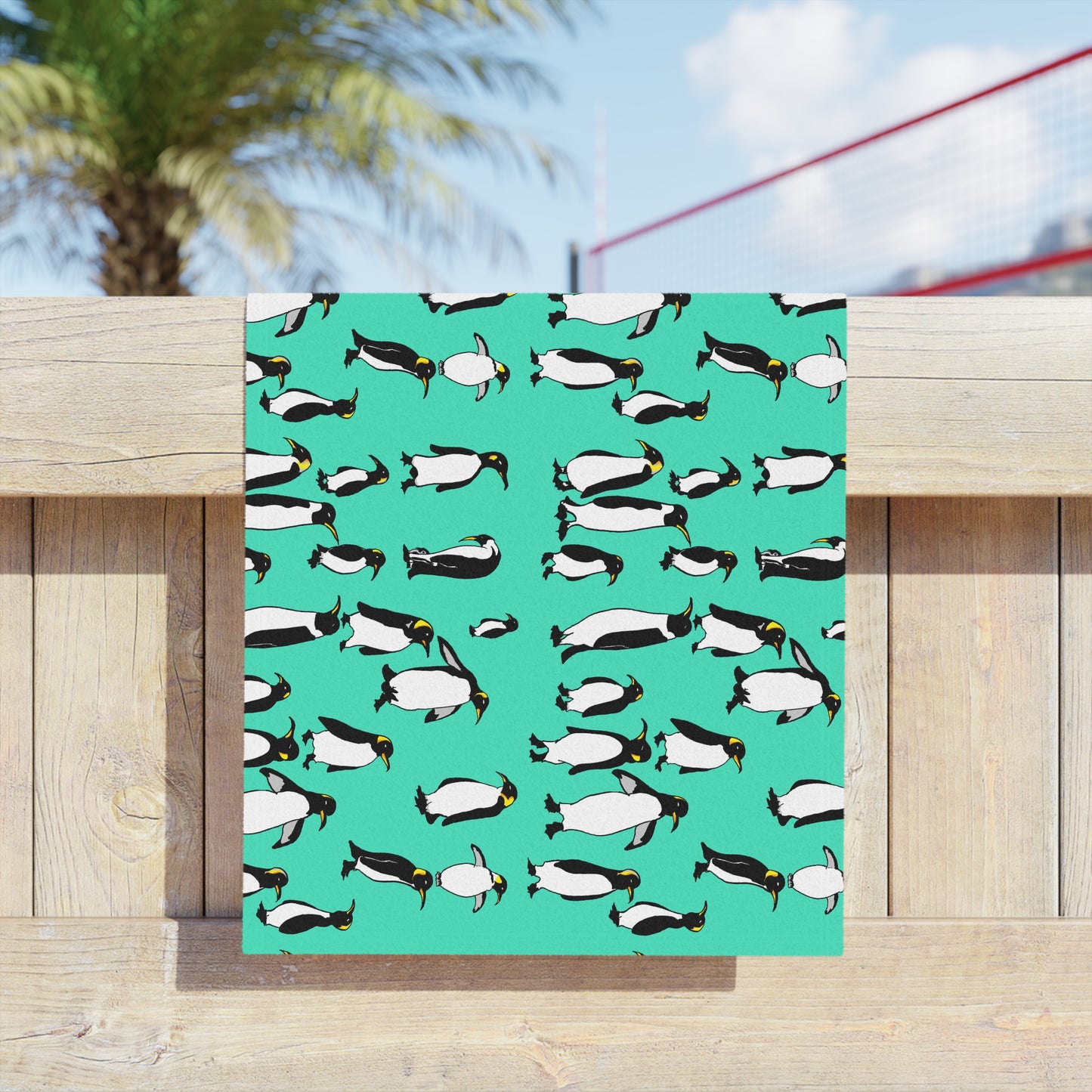 Rookery of Penguins - Teal Beach Towel