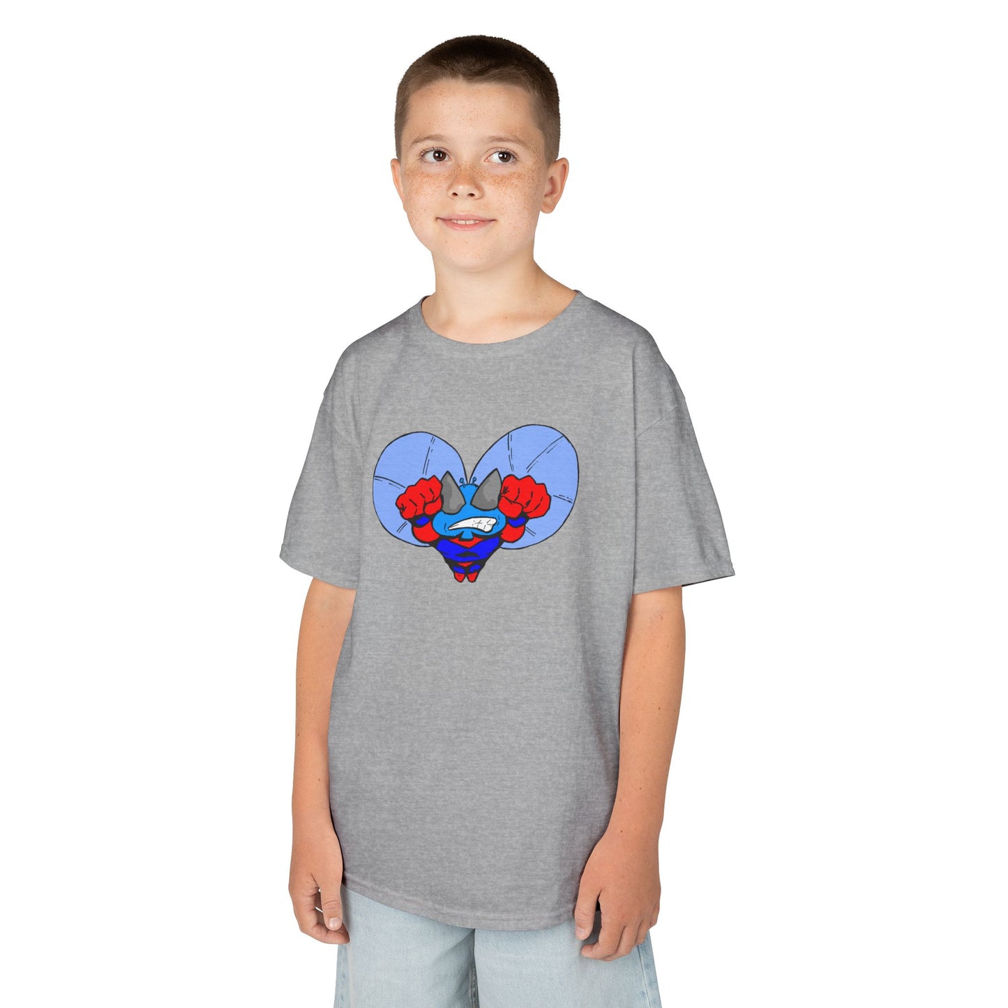 Astro-Fly Kids Superhero T‑Shirt — Cute Blue Hero Design