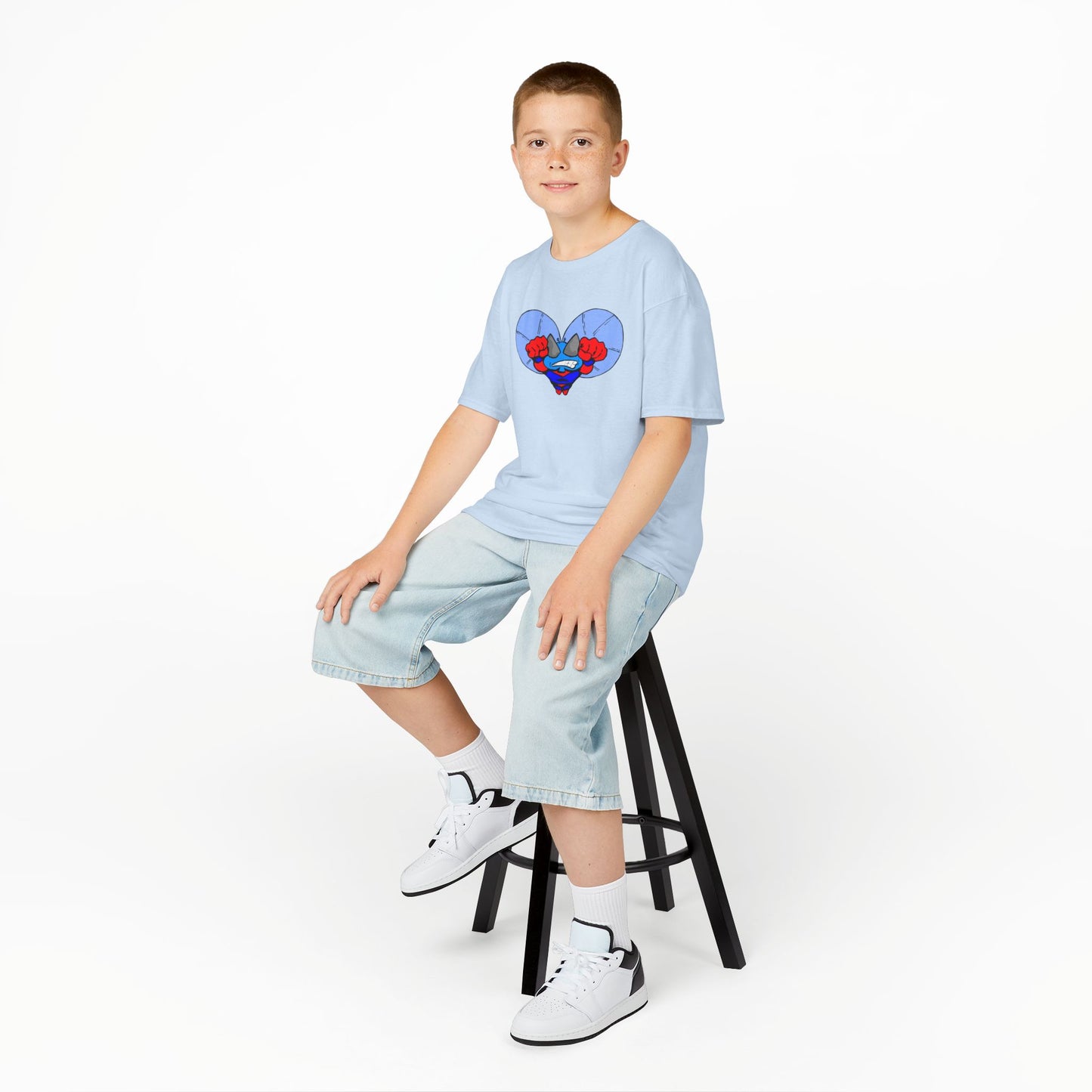 Astro-Fly Kids Superhero T‑Shirt — Cute Blue Hero Design