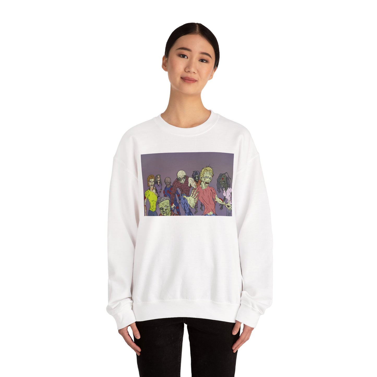 Zombie-Themed Unisex Crewneck Sweatshirt - Perfect for Halloween and Horror Lovers