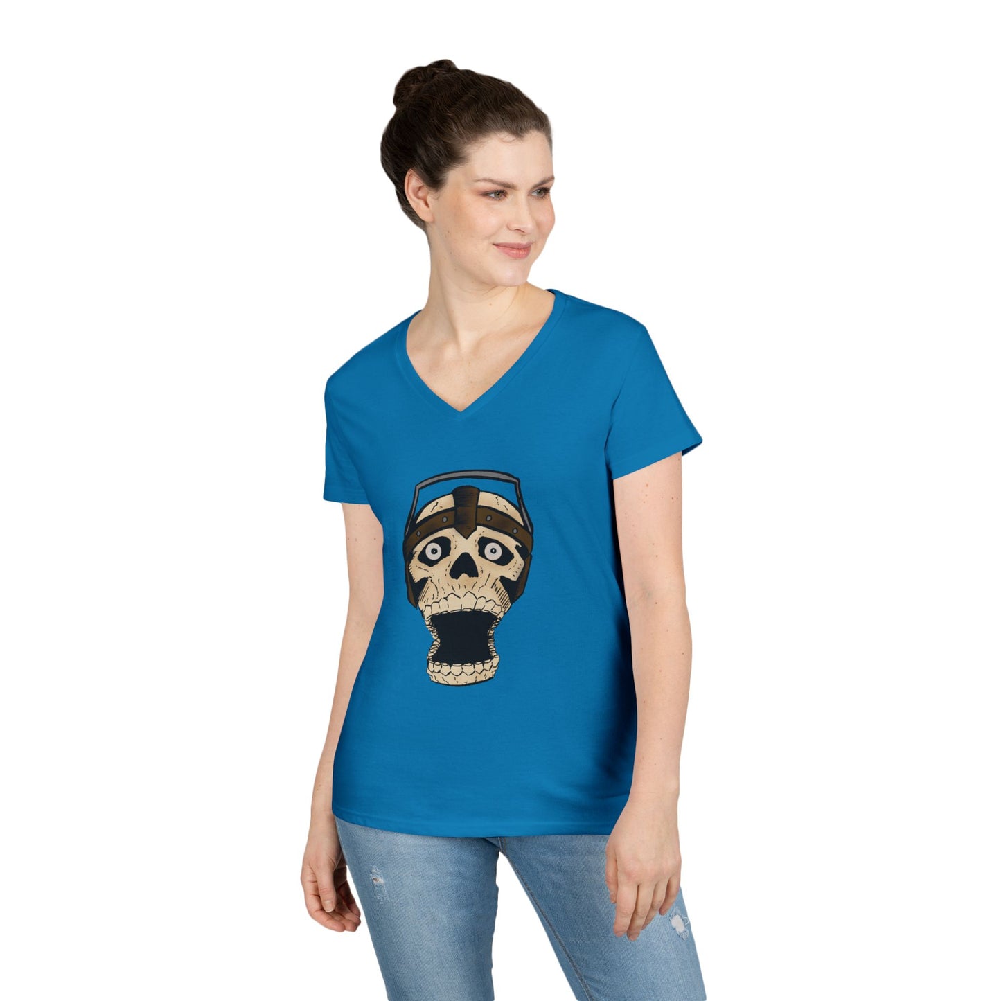Skull Design Ladies' V-Neck T-Shirt - Trendy & Edgy Graphic Tee