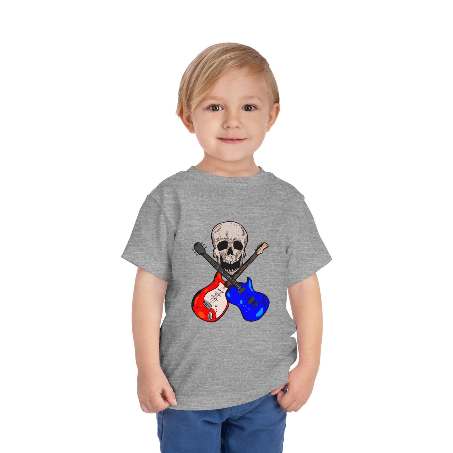 Toddler Tee — Skull with Red & Blue Electric Guitars Rock Shirt