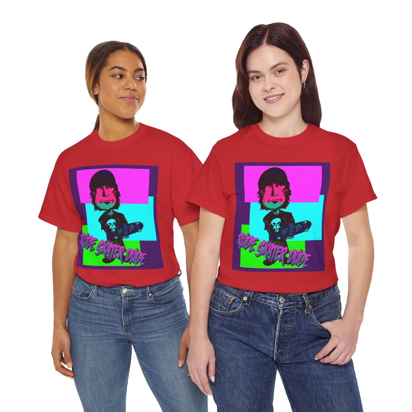 Retro Neon Skateboard Tee — "Rude Skater Dude" Graphic