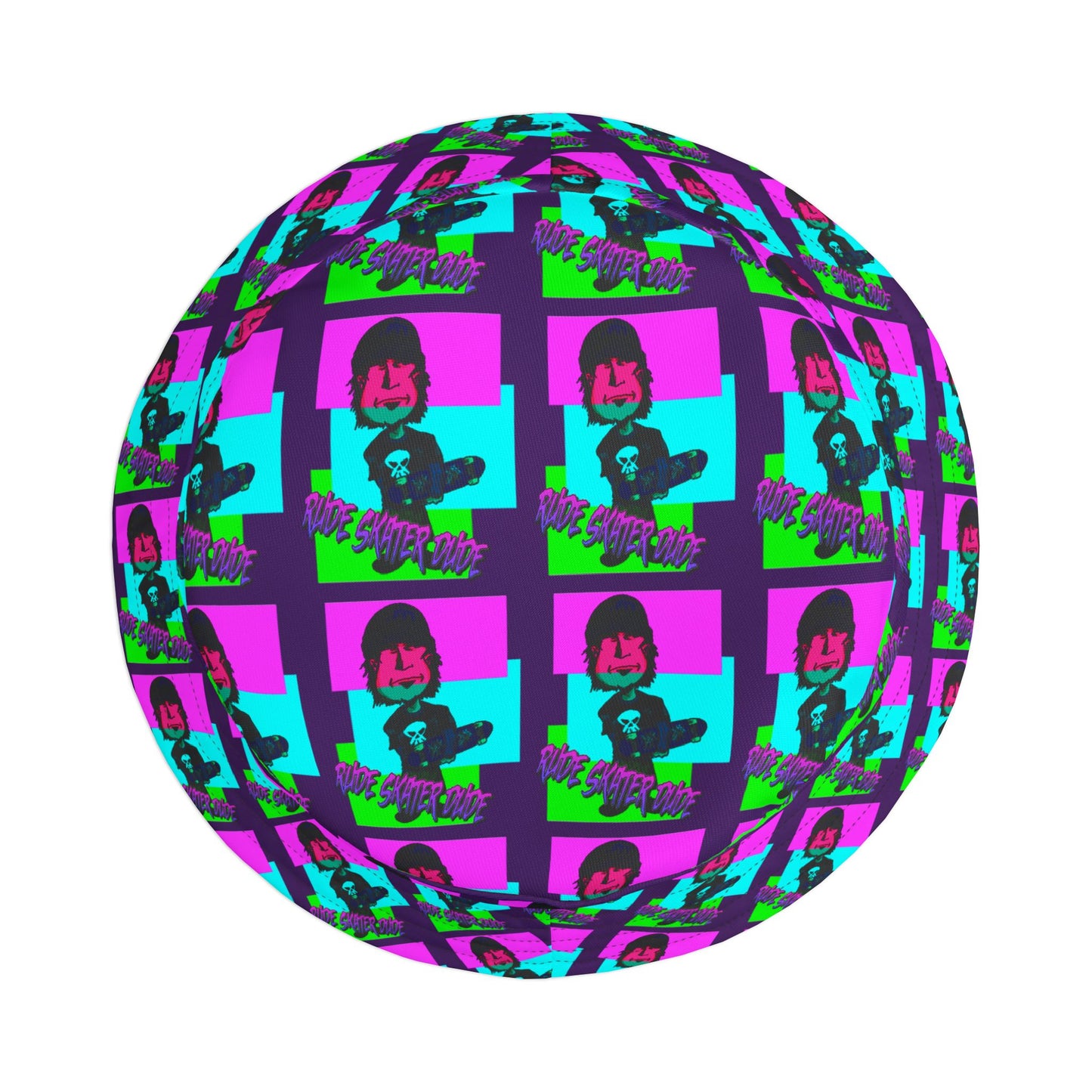 Rude Skater Dude Bucket Hat — Neon Pop Checkerboard Pattern