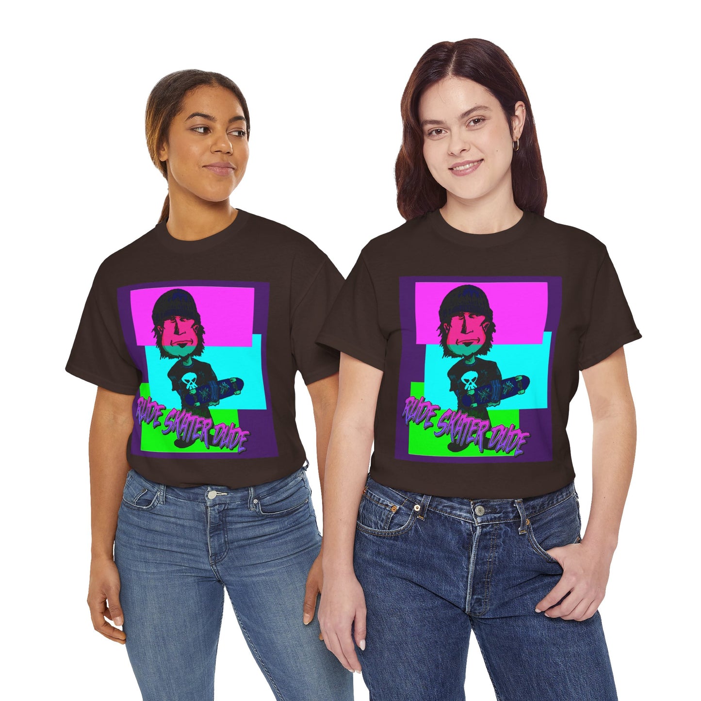 Retro Neon Skateboard Tee — "Rude Skater Dude" Graphic