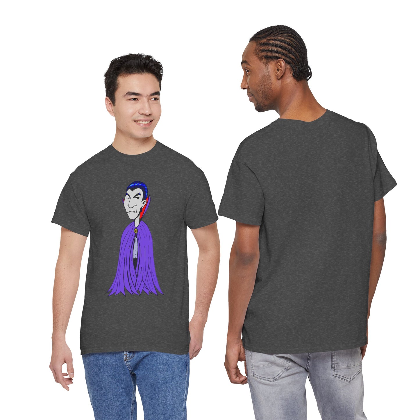 Vampire Cartoon Tee - Cute Purple Cloak Dracula Graphic T-Shirt