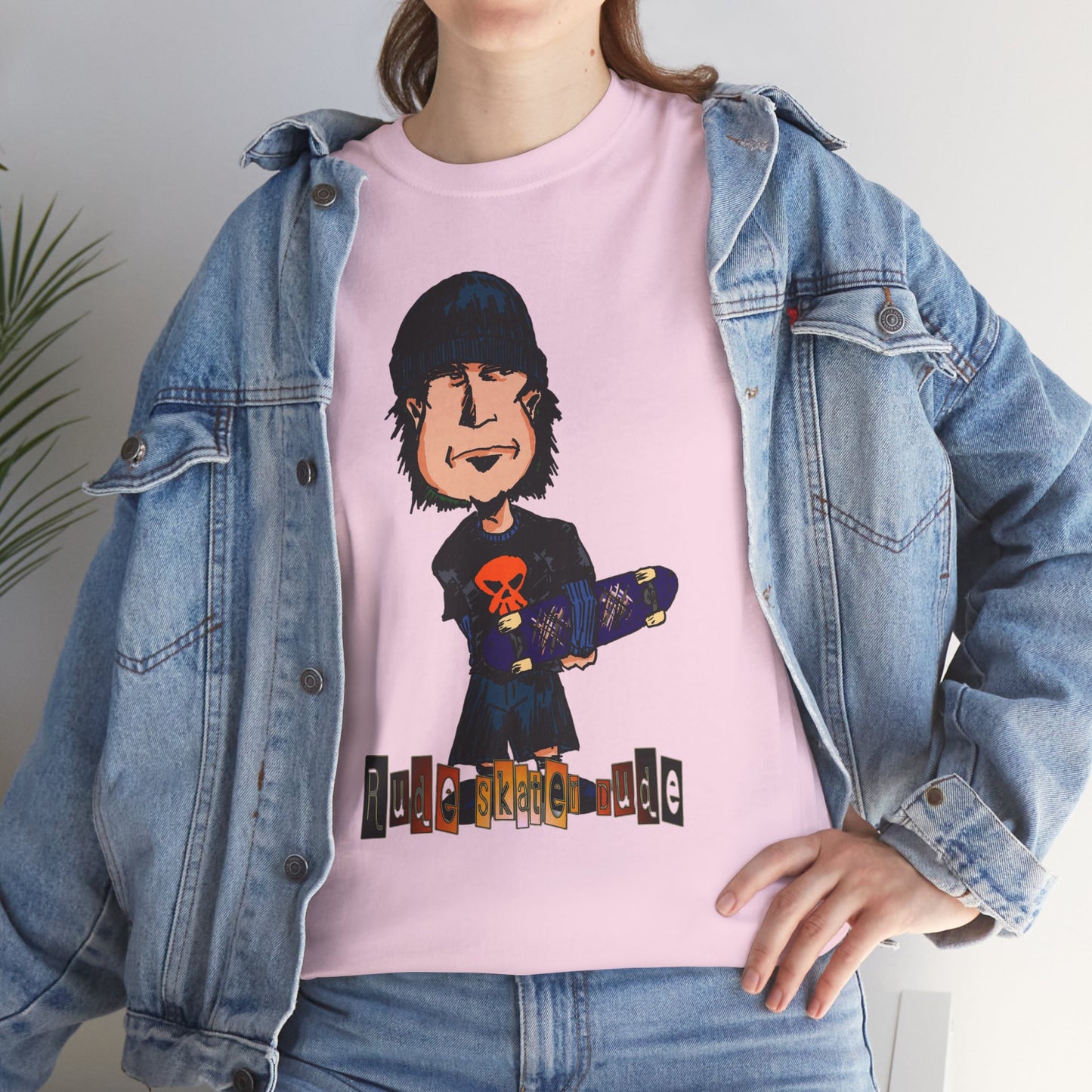 Rude Skater Dude Cartoon Skate Punk T-Shirt — Skateboarding Tee with Skull Design