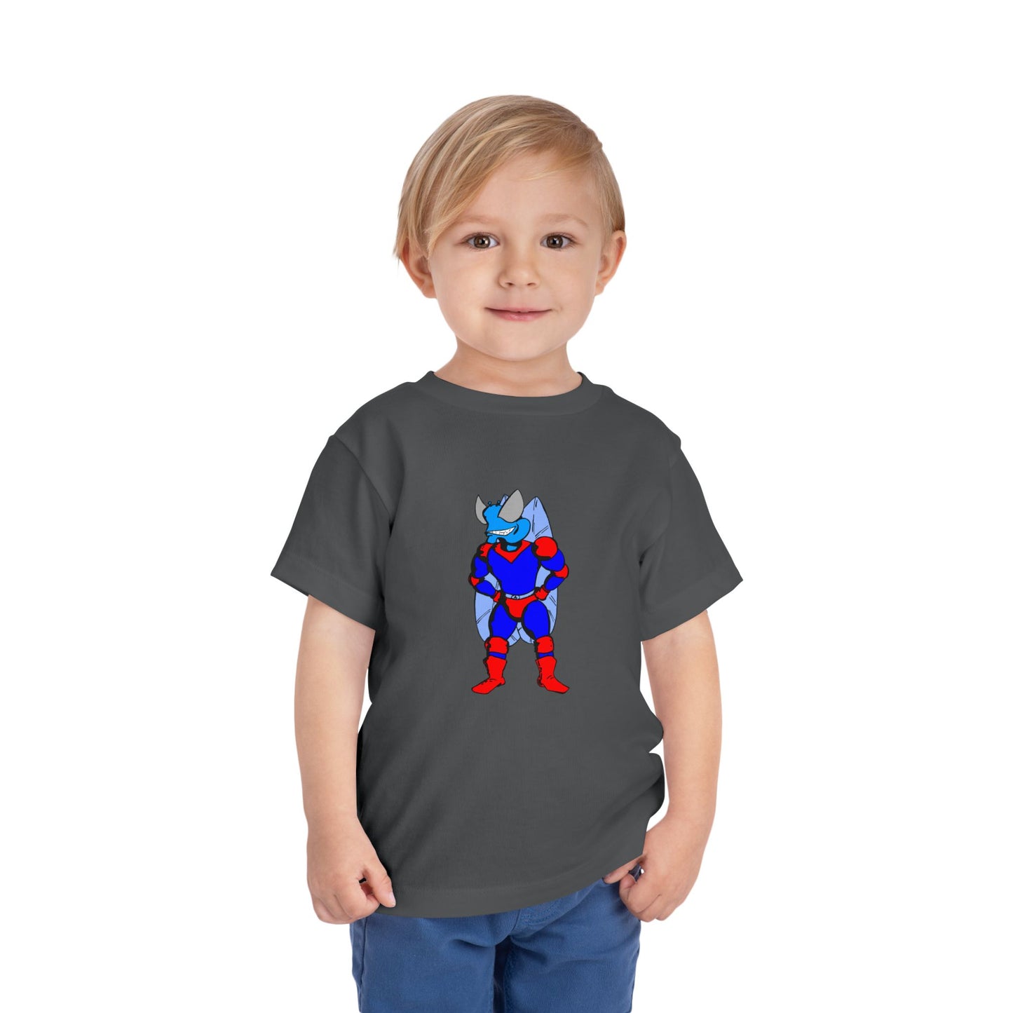 Astro-Fly Toddler Tee — Brave Blue Superhero Bug Graphic