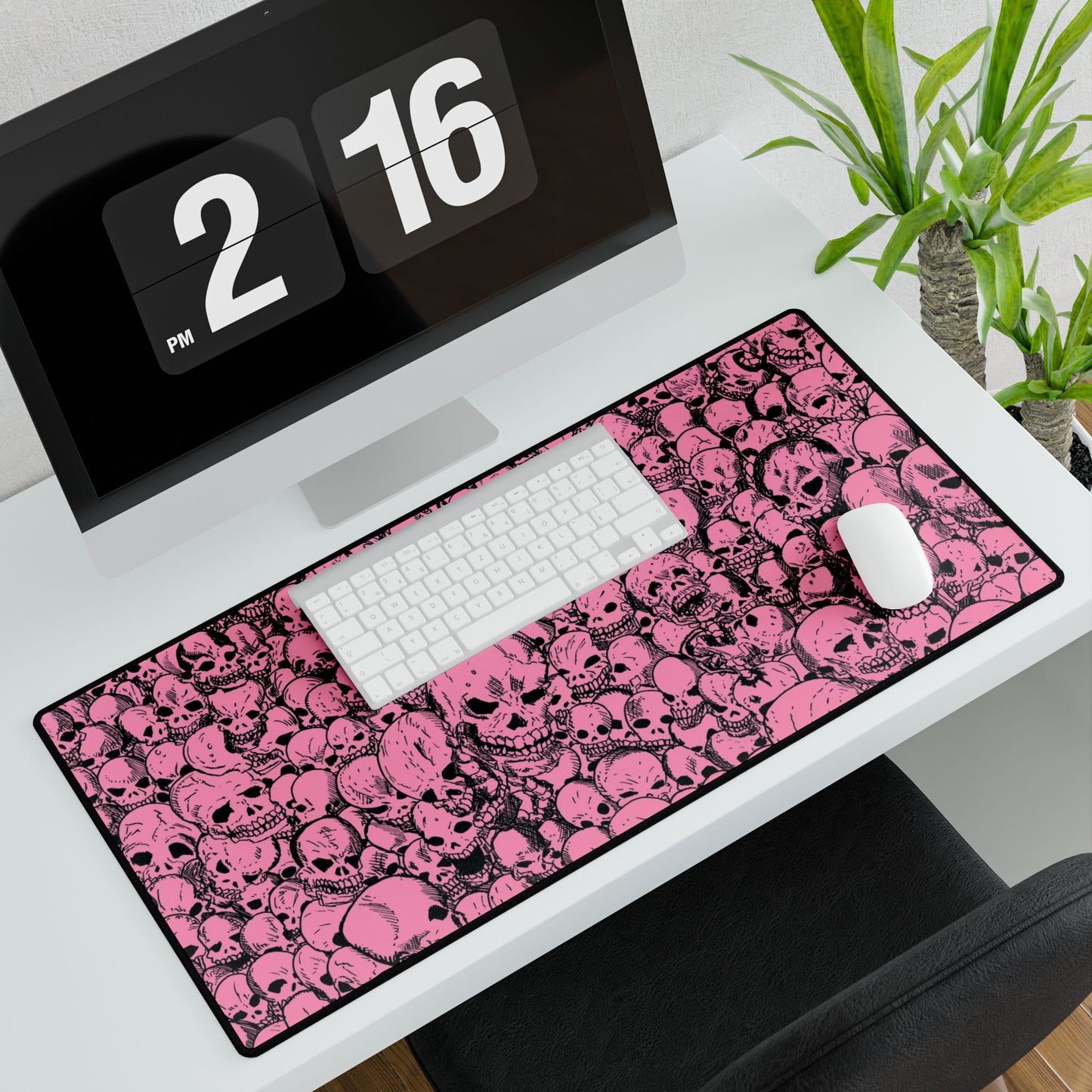 Pink Gathering of Skulls Desk Mat — Gothic Gaming & Office Mouse Pad and Card Playing Mat