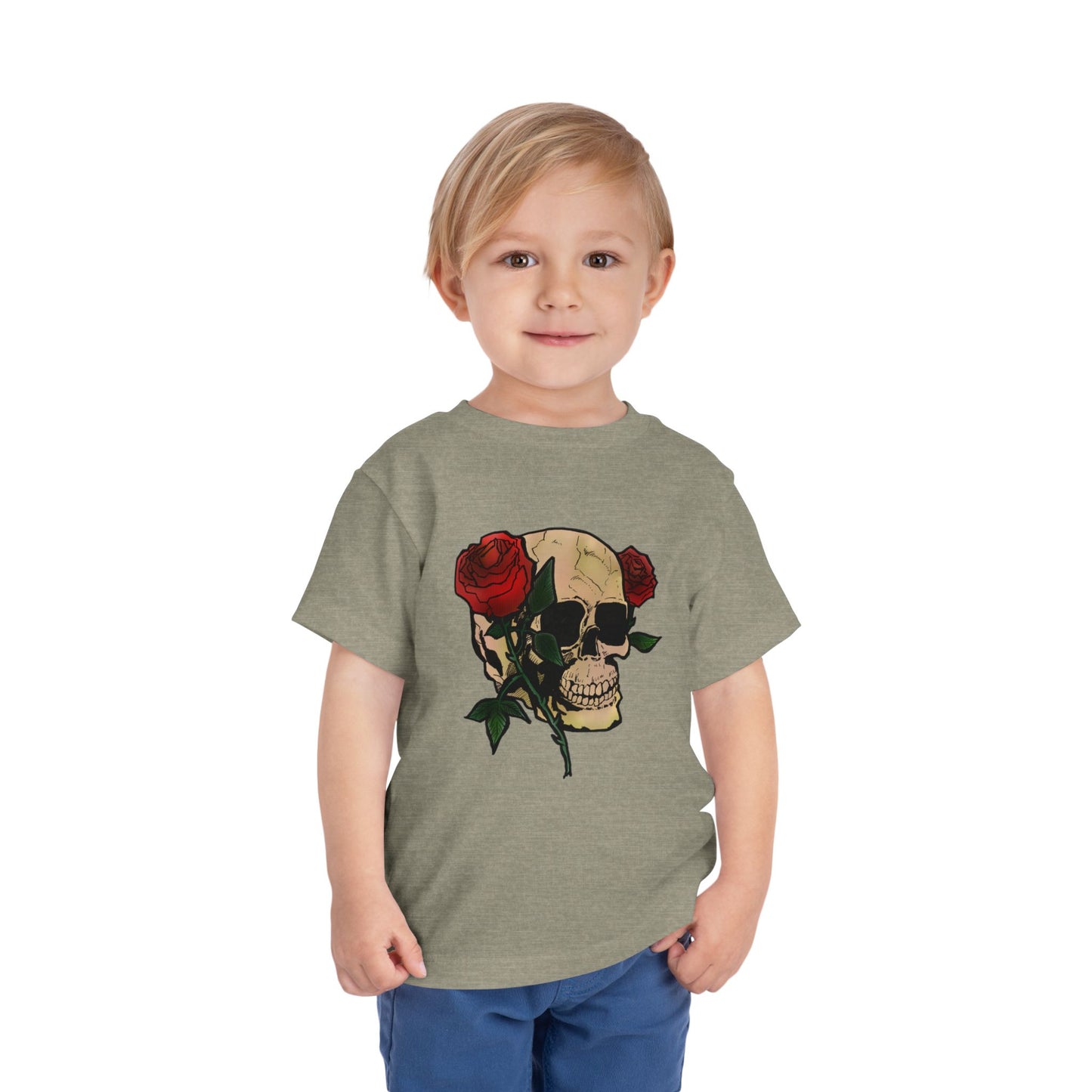 Toddler Tee — Skull with Red Roses Graphic