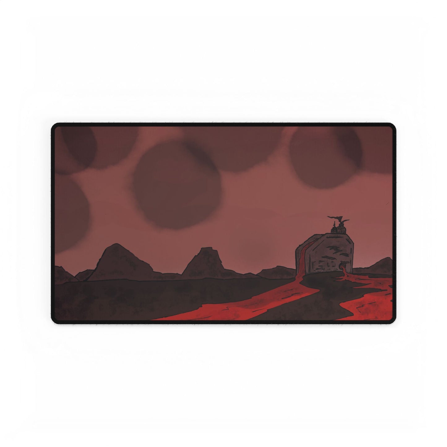 Lone Watcher Lava Desk Mat and Card Playing Mat — Red Alien Landscape Gaming Mouse Pad