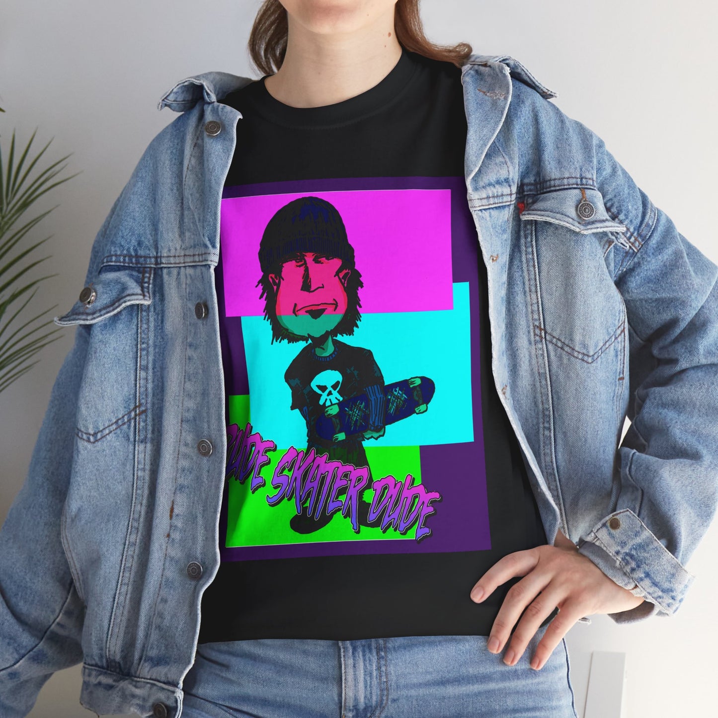 Retro Neon Skateboard Tee — "Rude Skater Dude" Graphic