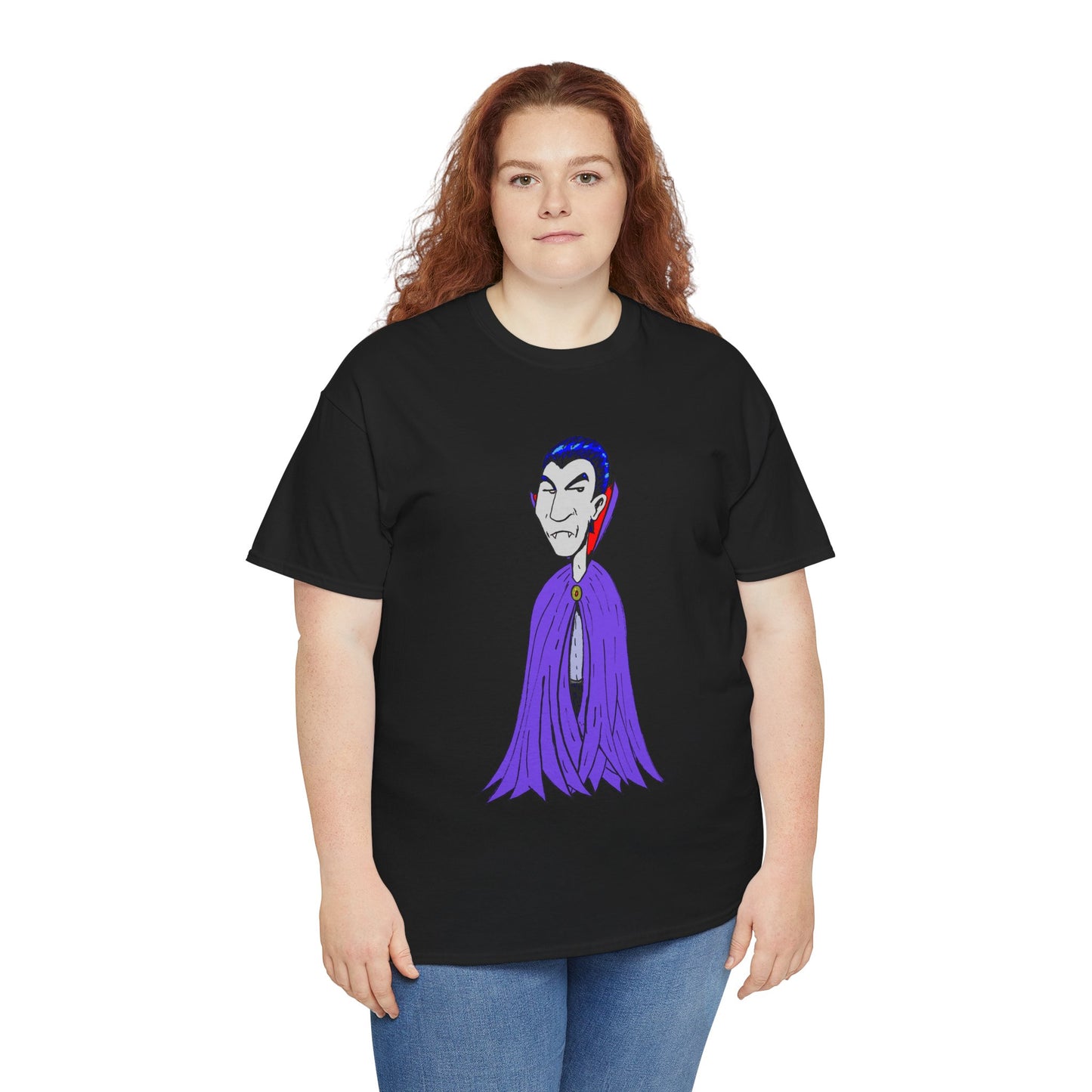 Vampire Cartoon Tee - Cute Purple Cloak Dracula Graphic T-Shirt