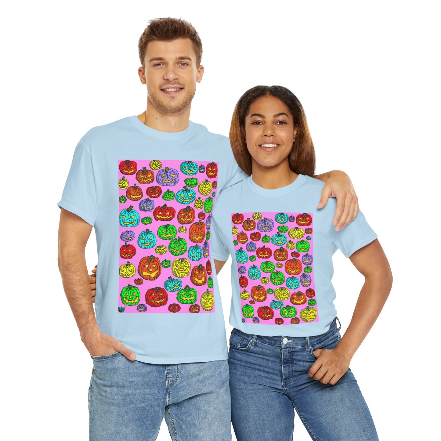 Colorful Pumpkin Graphic Tee, Unisex Cotton T-Shirt, Halloween Costume, Fall Apparel, Trendy Graphic Shirt, Casual Wear