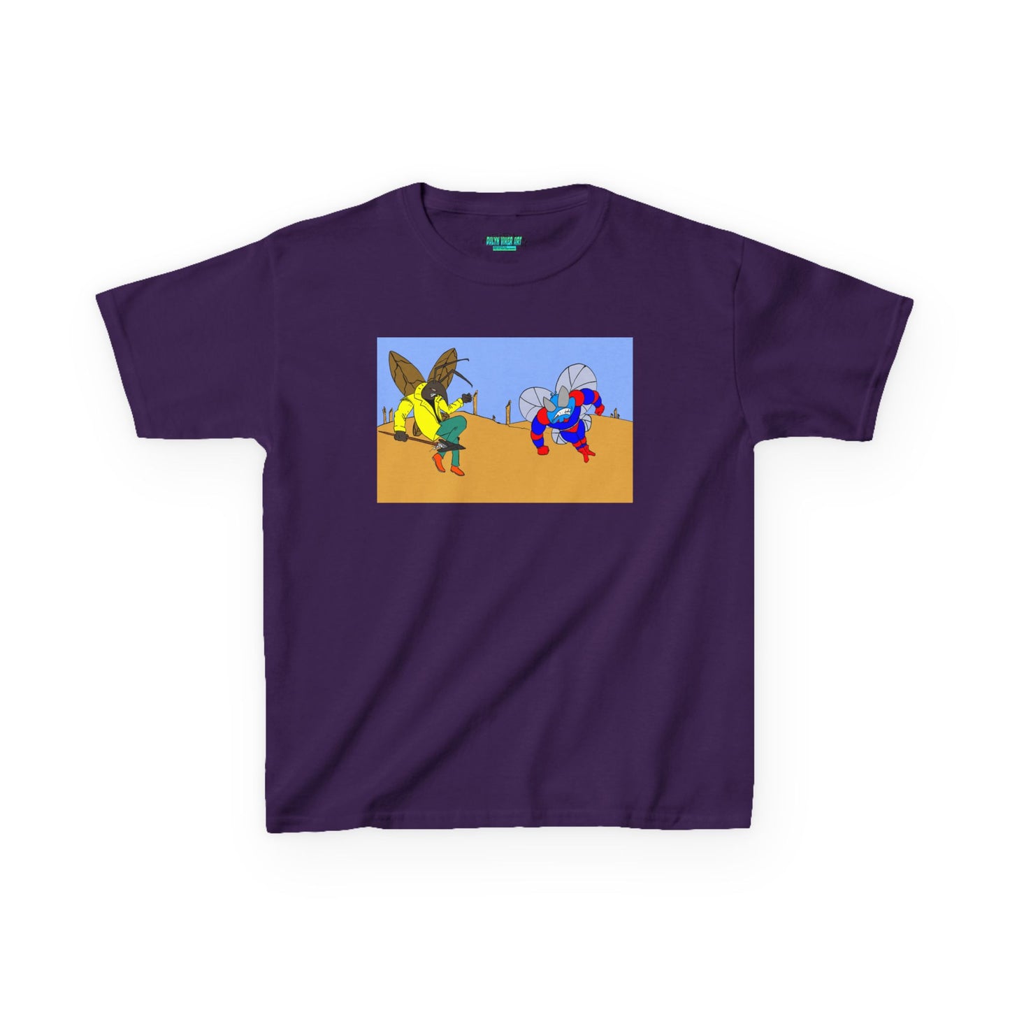 Astro-Fly and Wasp Warrior Kids Tee — Colorful Desert Beetle Cartoon Illustration
