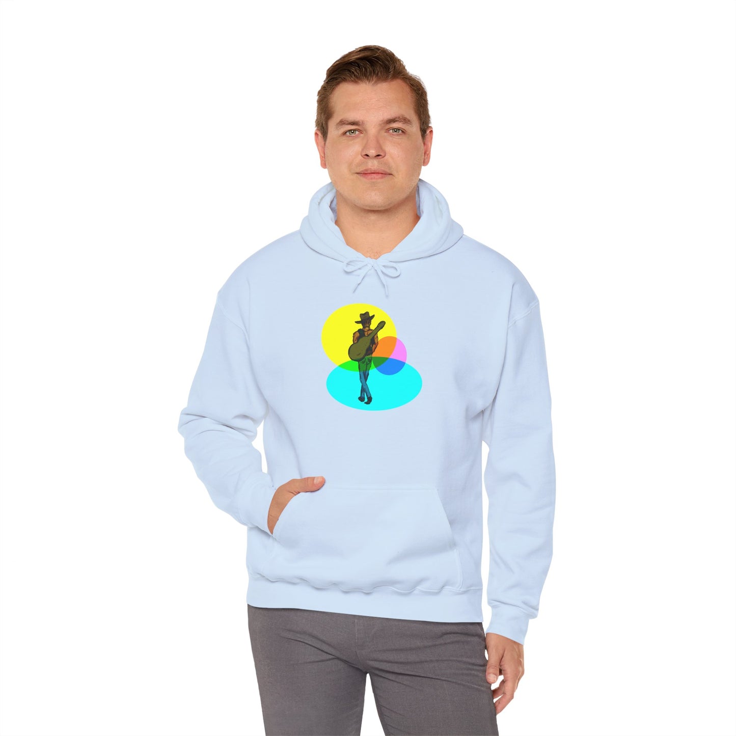 Cowboy with Guitar Hoodie — Colorful Retro Music Graphic Sweatshirt