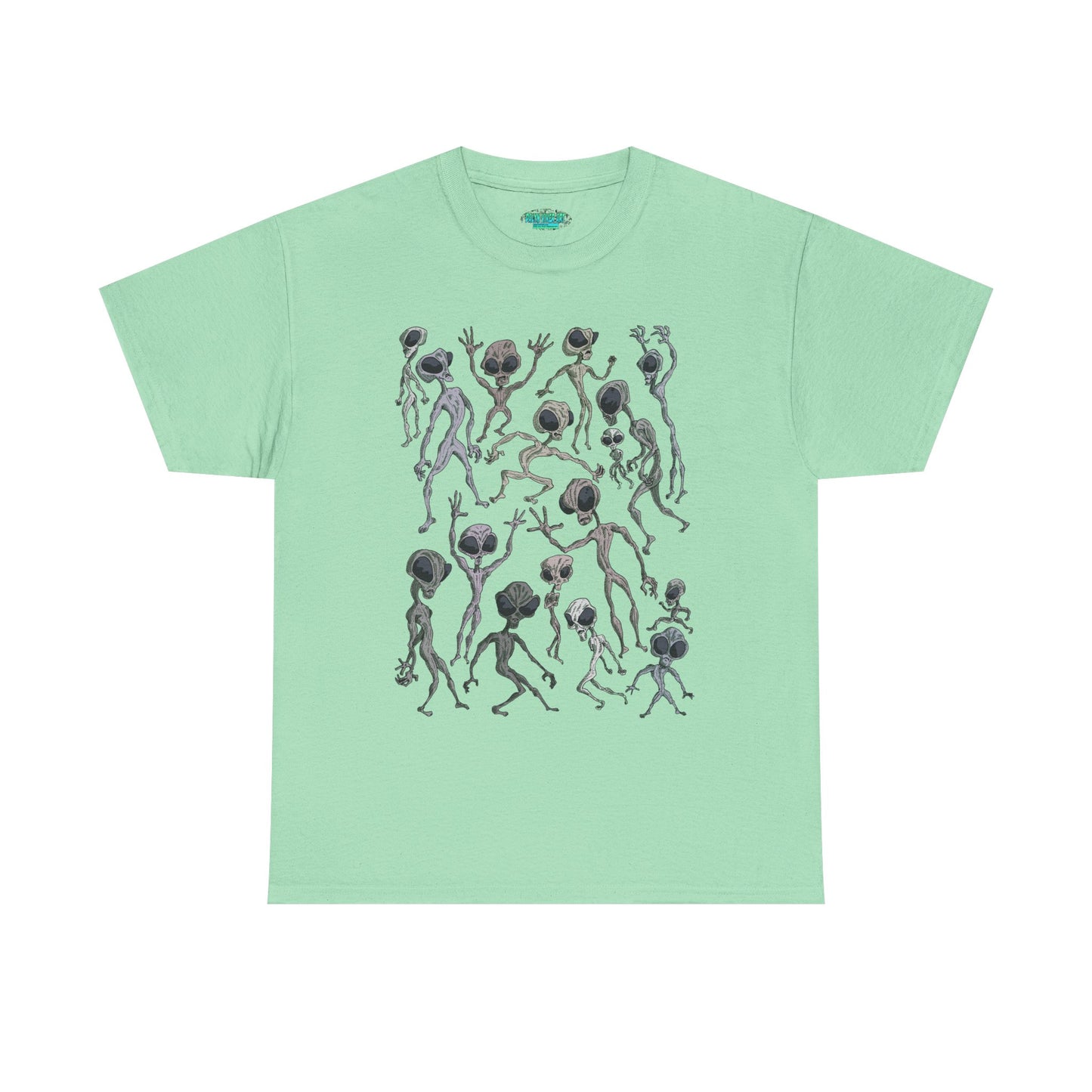 Funky Alien Dance Party Tee, Unisex Heavy Cotton Shirt, Fun Graphic Tee, Casual Wear for Parties, Unique Gift for Alien Lovers