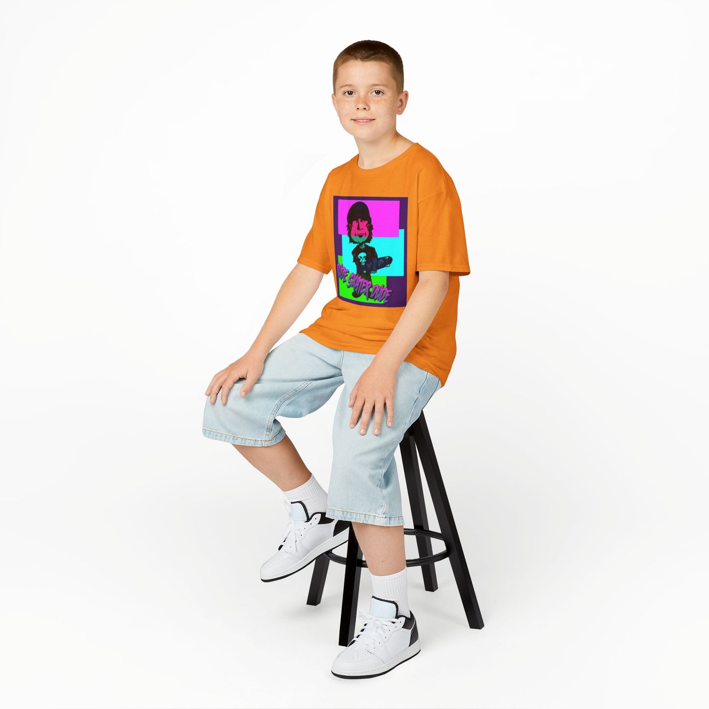 Kids Tee — Retro Neon Rude Skater Dude Kid Graphic T-Shirt