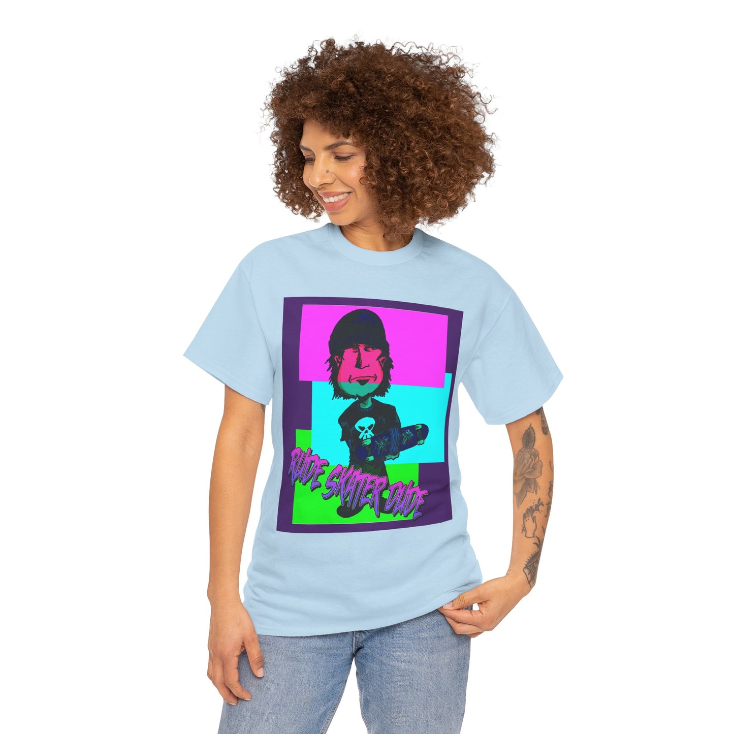 Retro Neon Skateboard Tee — "Rude Skater Dude" Graphic