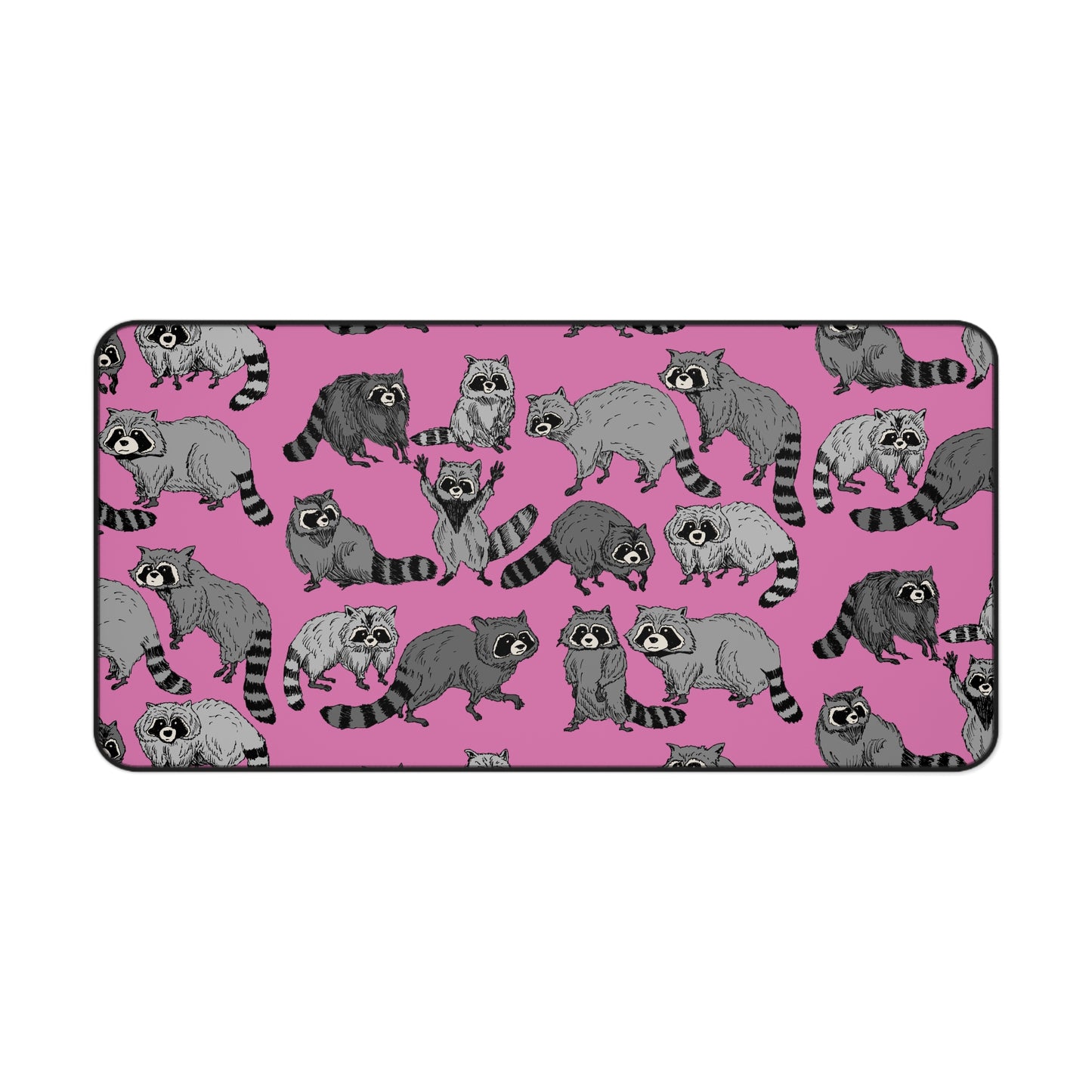 Cute Raccoon Desk Mat, Playful Workspace Accessory, Office Decor, Gift for Animal Lovers, Pink Gaming Mouse Pad