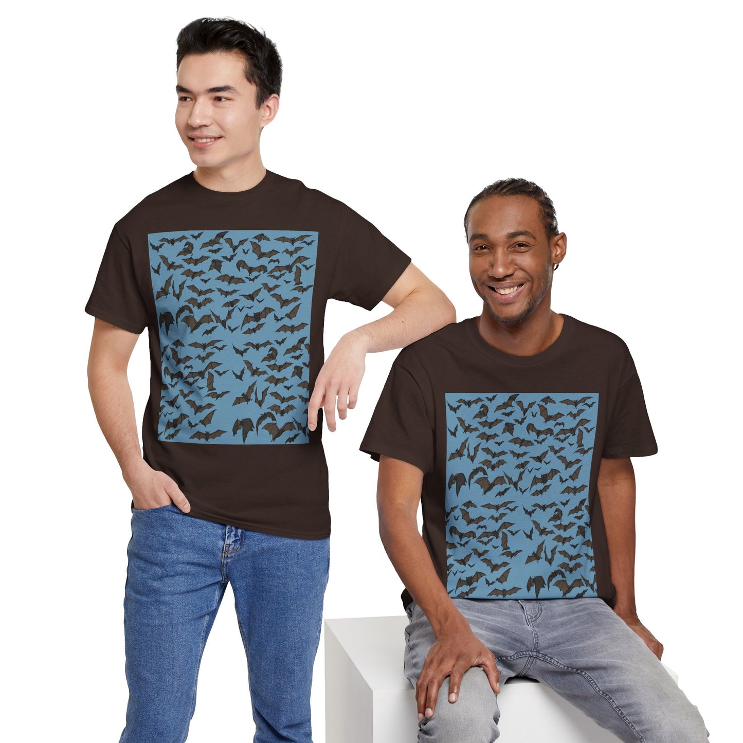 Unisex Bat Print Cotton Tee, Casual Graphic Tee, Halloween Apparel, Unique Gift for Animal Lovers, Stylish Everyday Wear