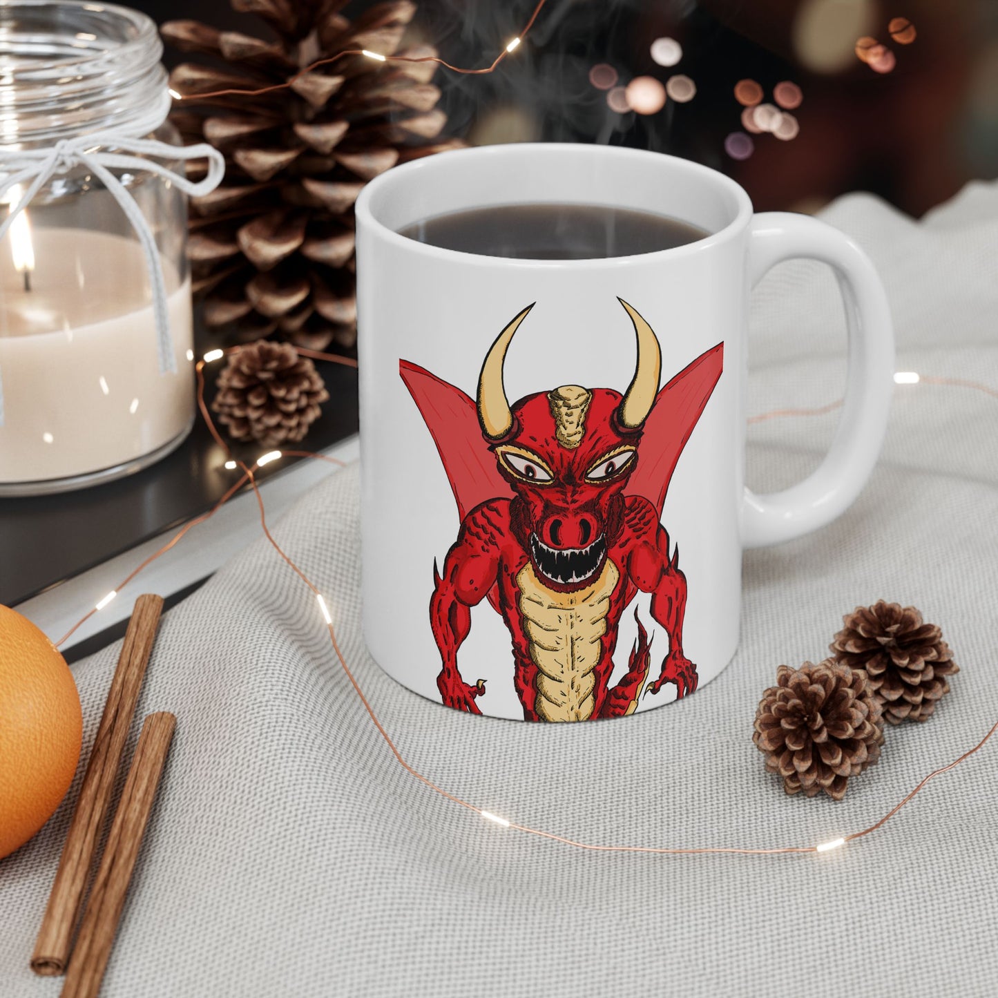 Bold Demon Dragon Themed Ceramic Mug | Perfect Gift for Comic Fans, Coffee Lovers, & Superhero Parties, Protect Your Coffee in Style!