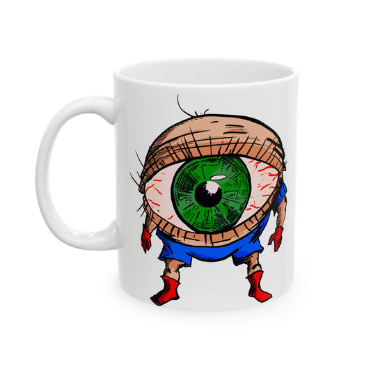 Terrif-EYE-ing Funny Ceramic Mug - Quirky Cartoon Design for Coffee Lovers