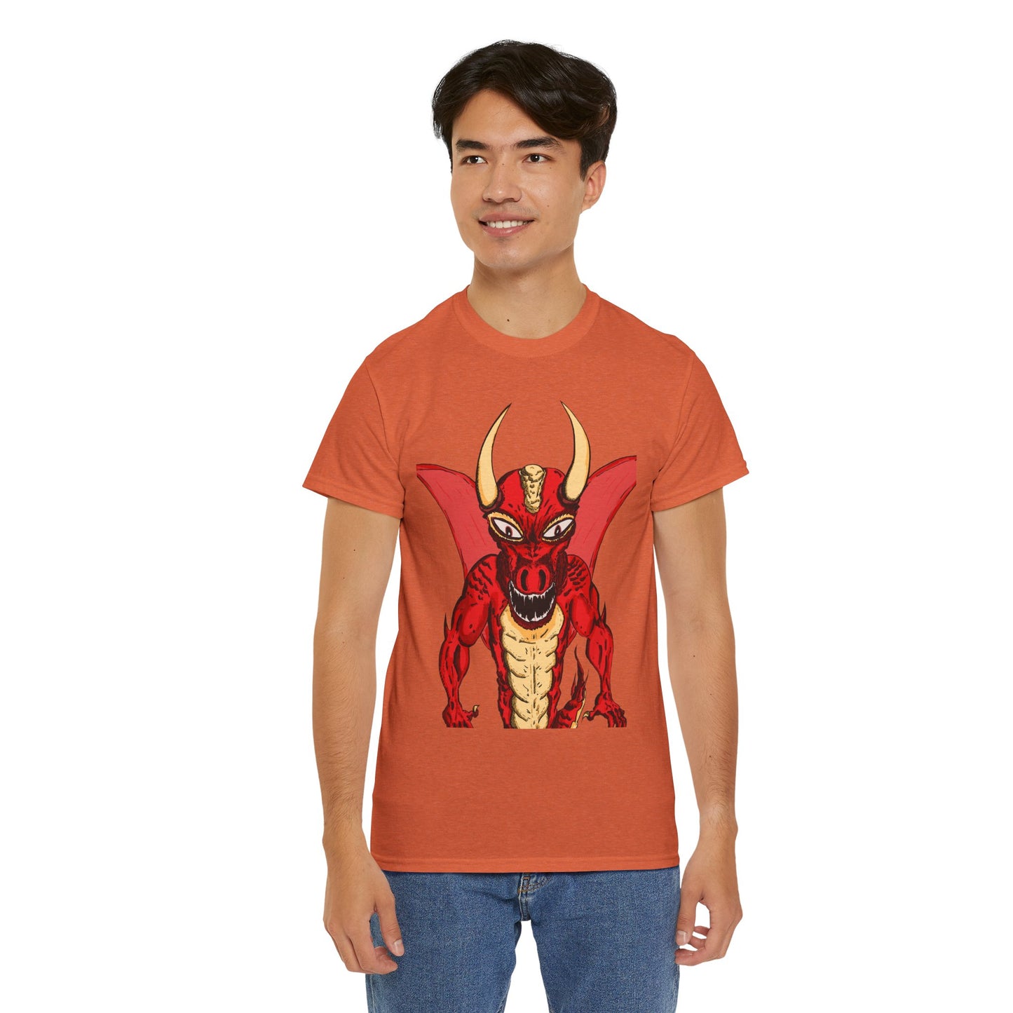 Bold Red Dragon Unisex Heavy Cotton Tee | Graphic Shirt for Anime Fans, Party Wear, Casual Outfit, Gift for Him/Her