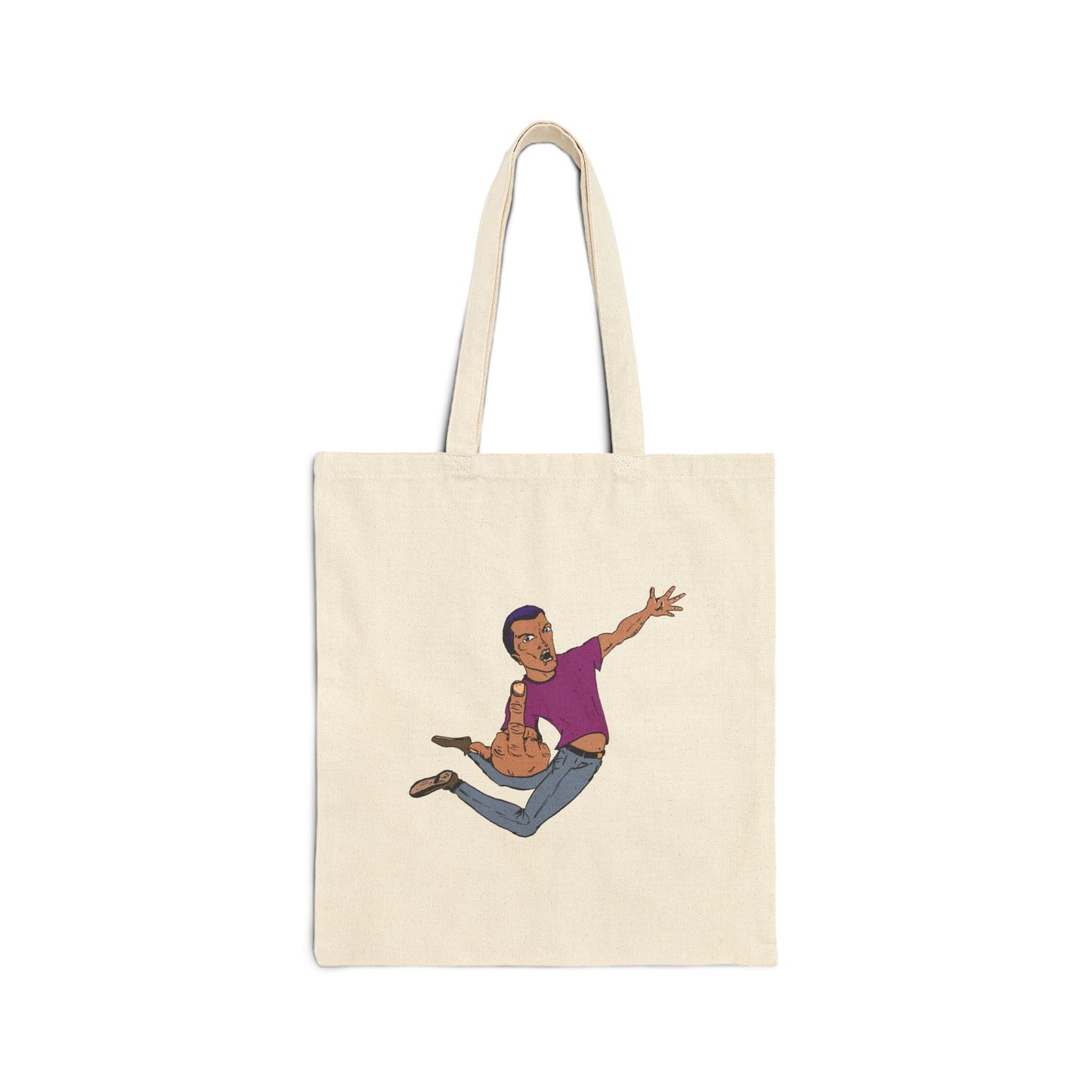 Giving a Flying Eff Tote Bag — Playful Retro Man Jumping Illustration Cotton Canvas Tote