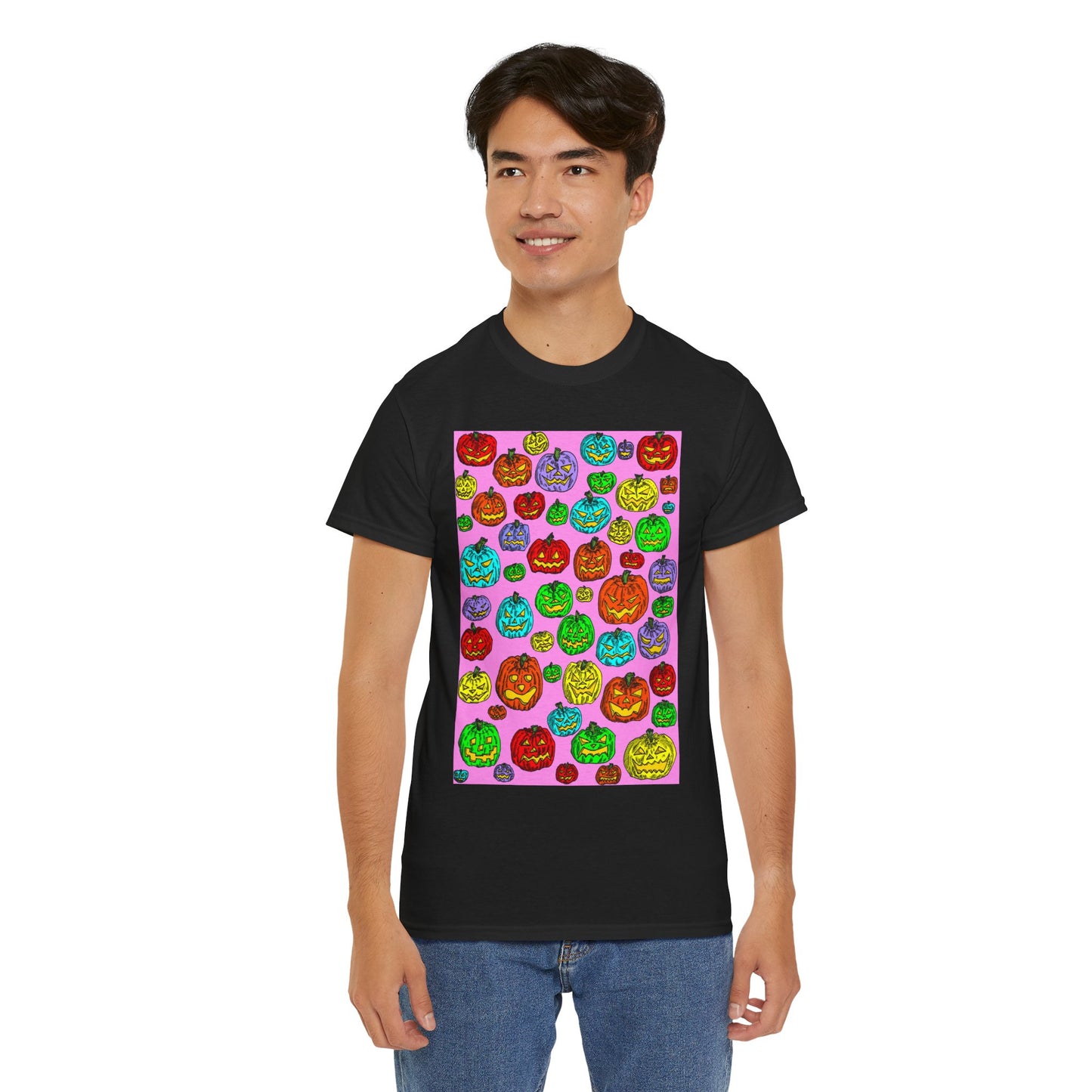 Colorful Pumpkin Graphic Tee, Unisex Cotton T-Shirt, Halloween Costume, Fall Apparel, Trendy Graphic Shirt, Casual Wear