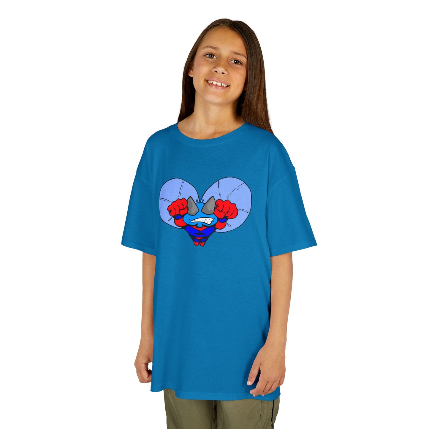 Astro-Fly Kids Superhero T‑Shirt — Cute Blue Hero Design