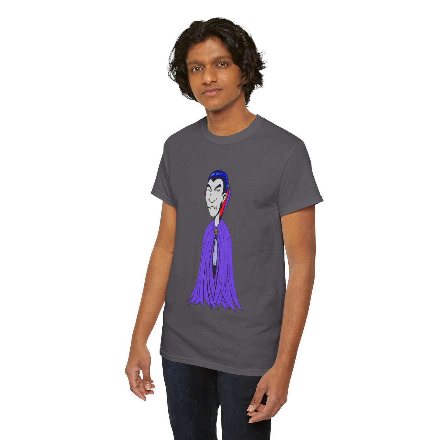 Vampire Cartoon Tee - Cute Purple Cloak Dracula Graphic T-Shirt