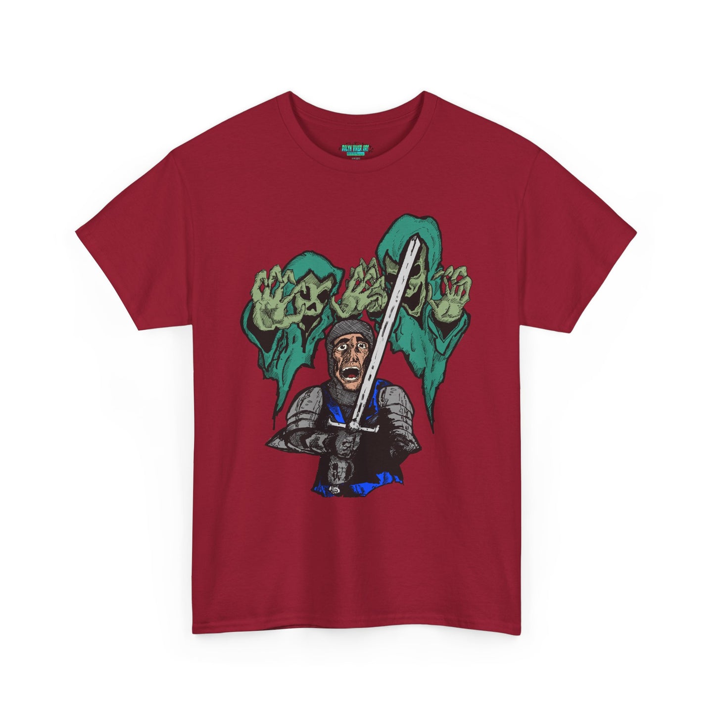 Unisex Heavy Cotton Tee - Knight with Sword Graphic - Casual Streetwear