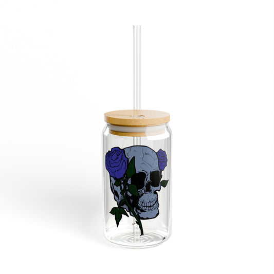16oz Skull & Rose Sipper Glass - Eco-Friendly Drinkware for Halloween & Everyday Use