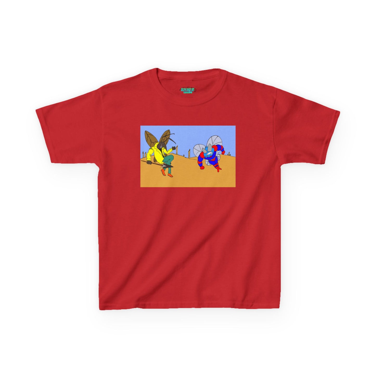 Astro-Fly and Wasp Warrior Kids Tee — Colorful Desert Beetle Cartoon Illustration