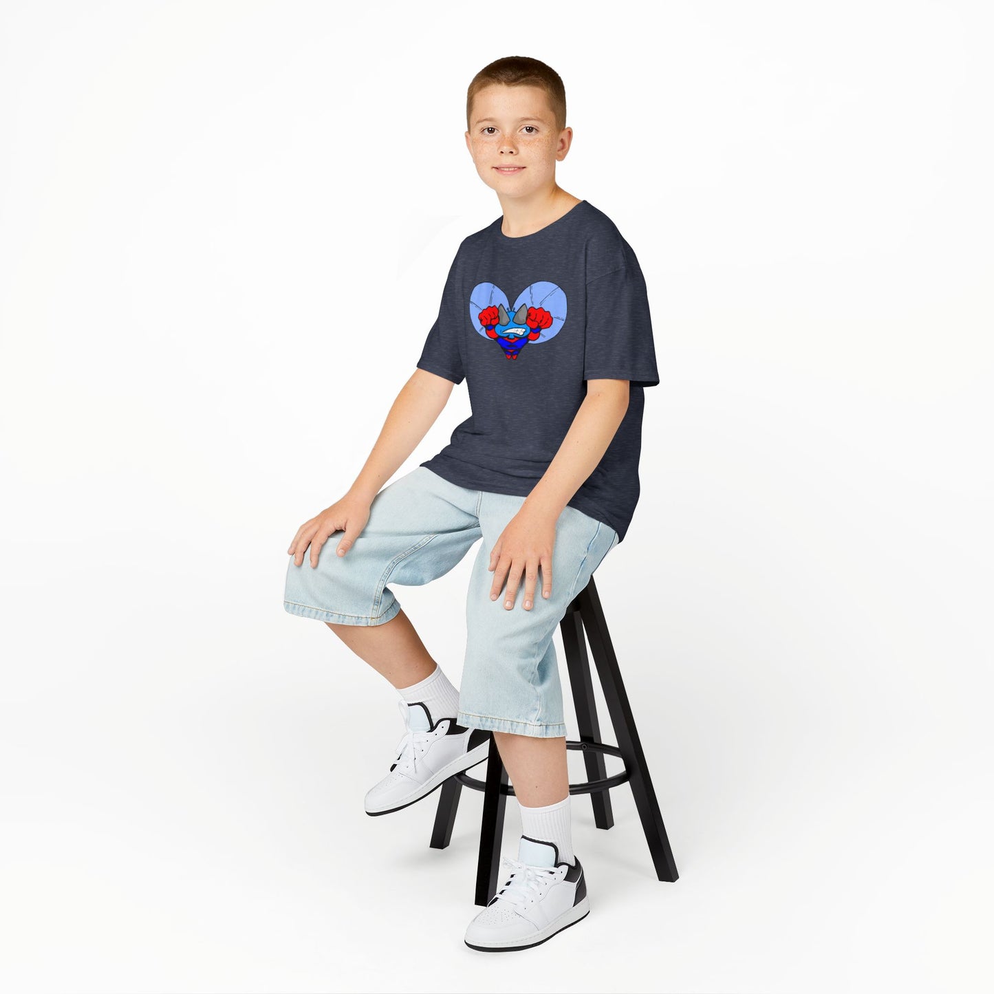 Astro-Fly Kids Superhero T‑Shirt — Cute Blue Hero Design