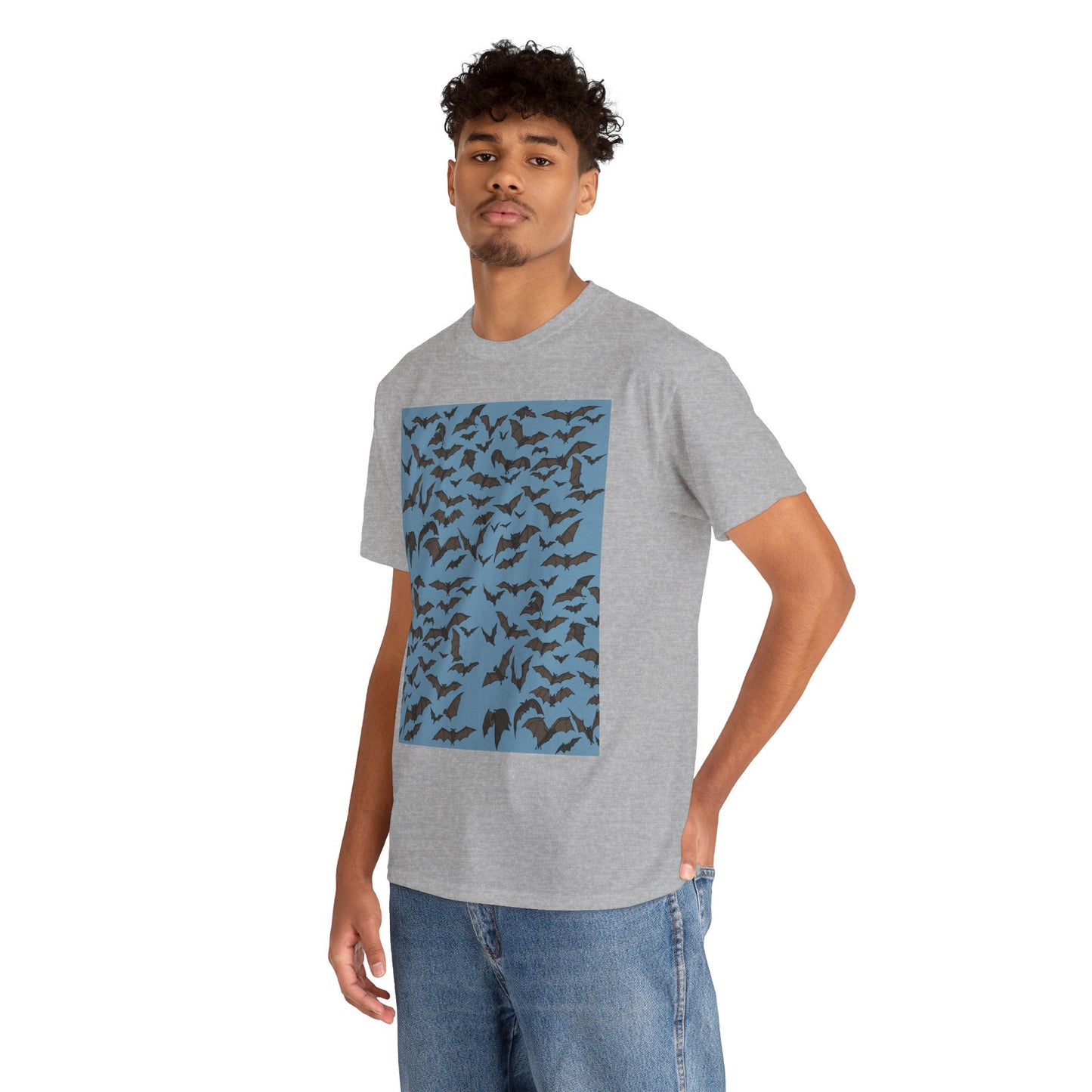 Unisex Bat Print Cotton Tee, Casual Graphic Tee, Halloween Apparel, Unique Gift for Animal Lovers, Stylish Everyday Wear