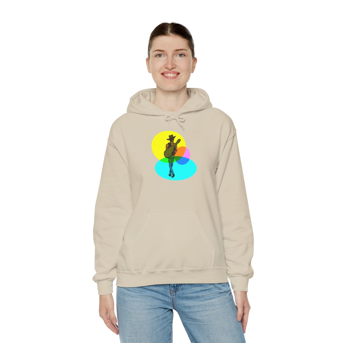 Cowboy with Guitar Hoodie — Colorful Retro Music Graphic Sweatshirt