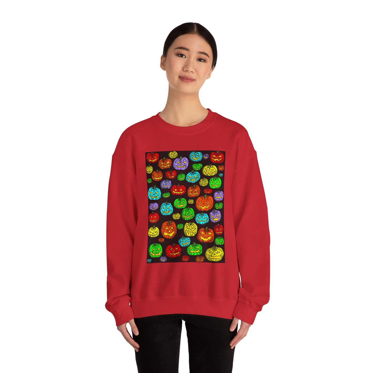 Halloween Colorful Pumpkin Graphic Crewneck Sweatshirt
