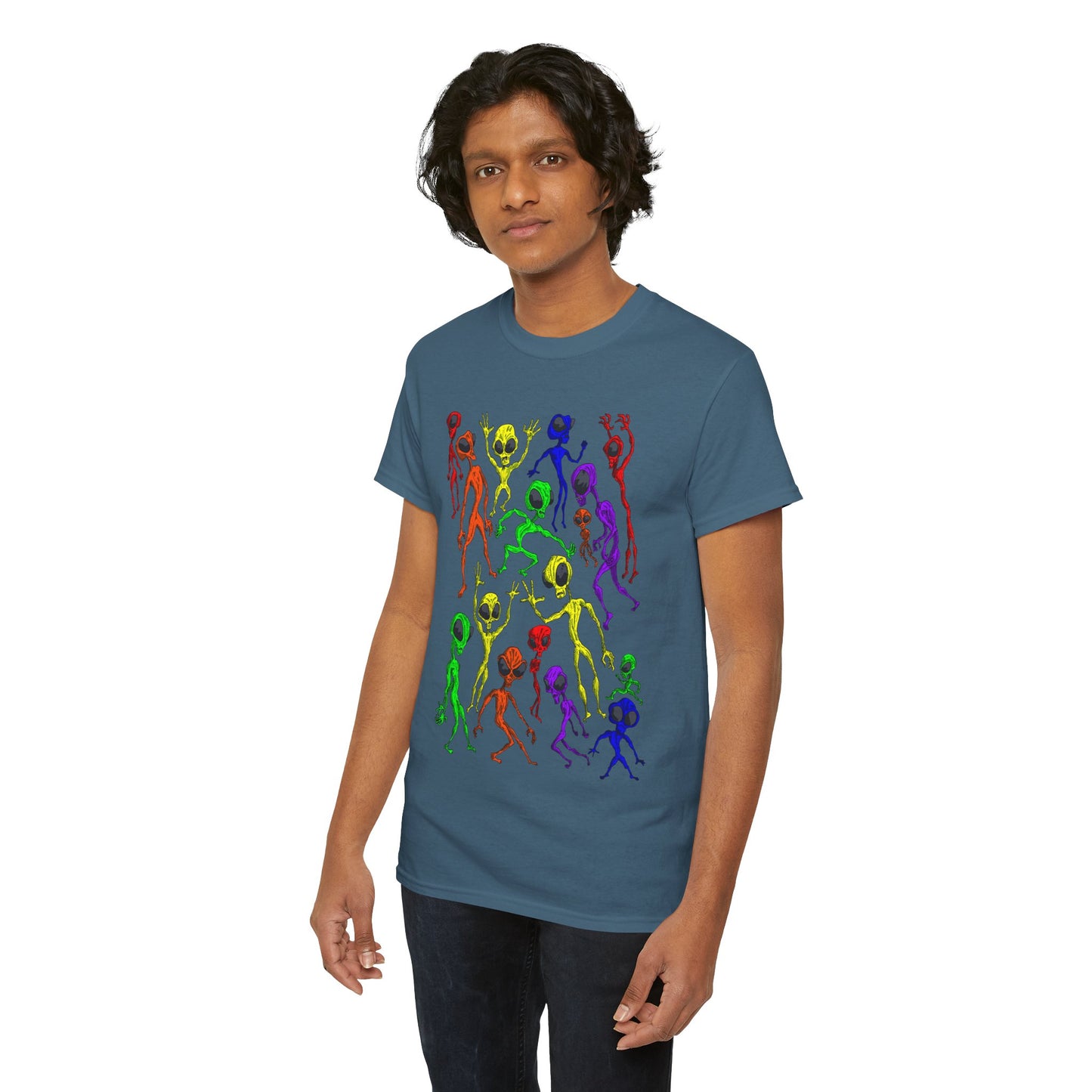Rainbow Alien Dance Party Unisex Tee - Cosmic Sci-Fi Shirt