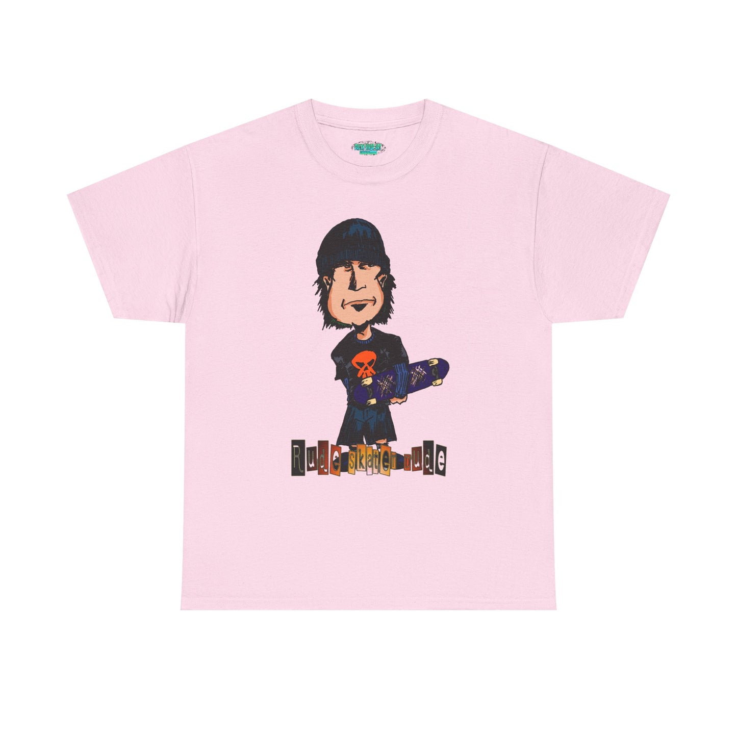 Rude Skater Dude Cartoon Skate Punk T-Shirt — Skateboarding Tee with Skull Design