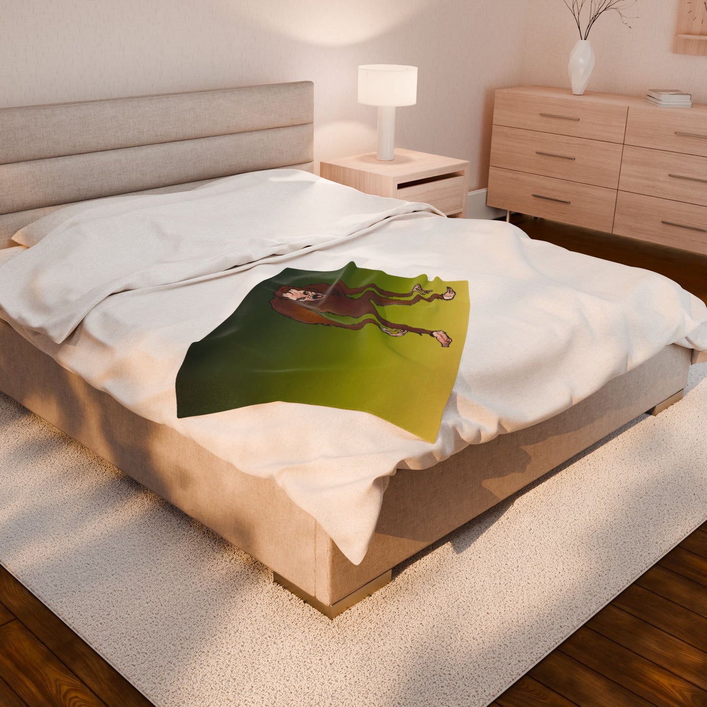 Bigfoot Encounter - Sasquatch Gradient Velveteen Plush Blanket — Soft Green Bigfoot Throw