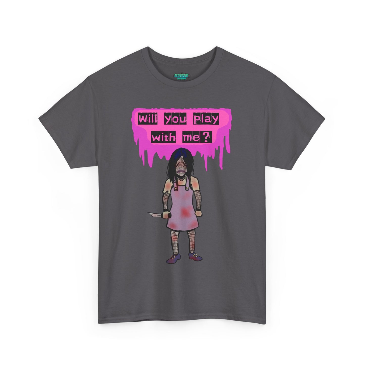 Playful Evil Doll Horror Graphic Tee, Unisex Heavy Cotton Shirt, Casual Wear, Unique Gift, Halloween Costume, Quirky Fashion