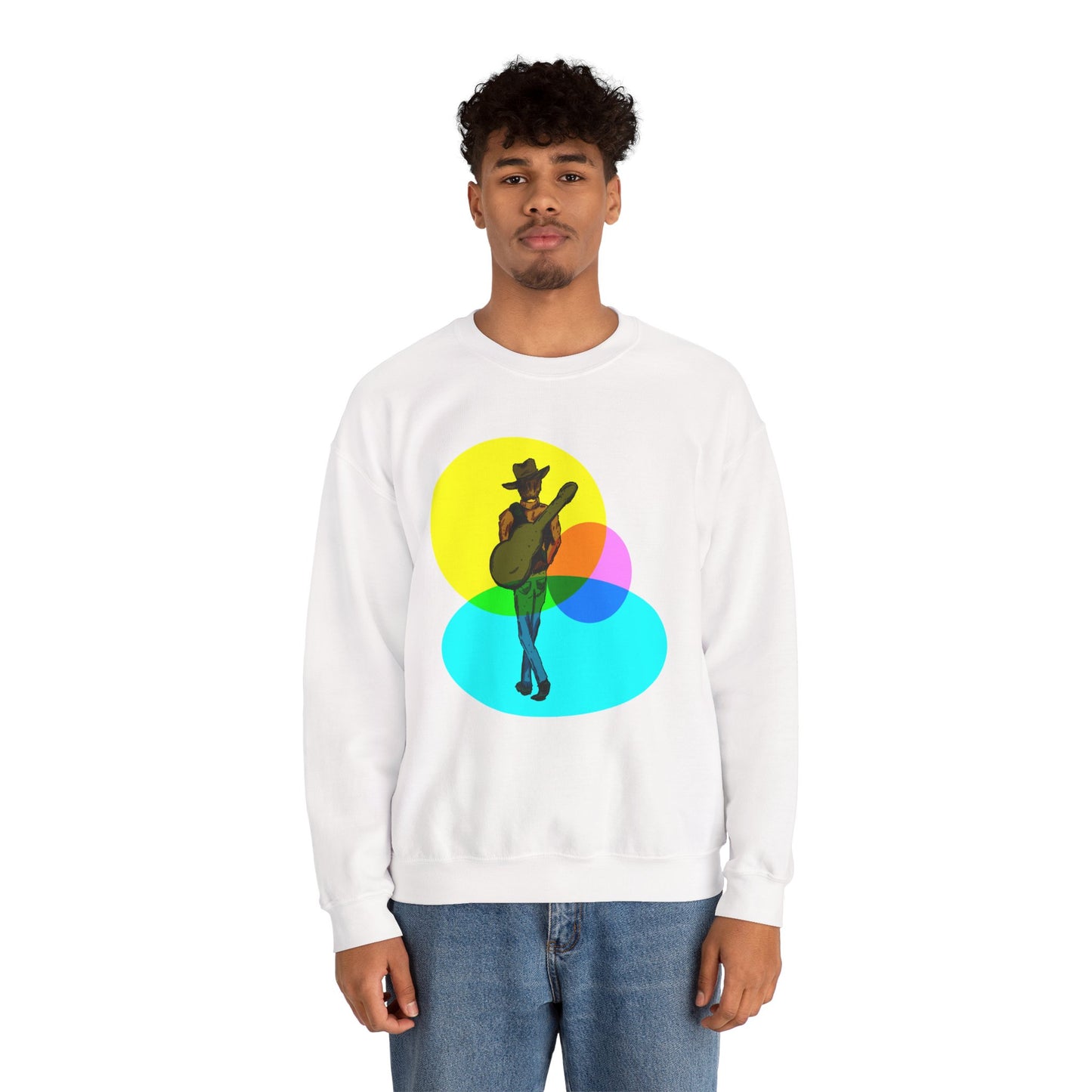 Cowboy Guitarist Graphic Sweatshirt — Retro Color Spot Music Pullover