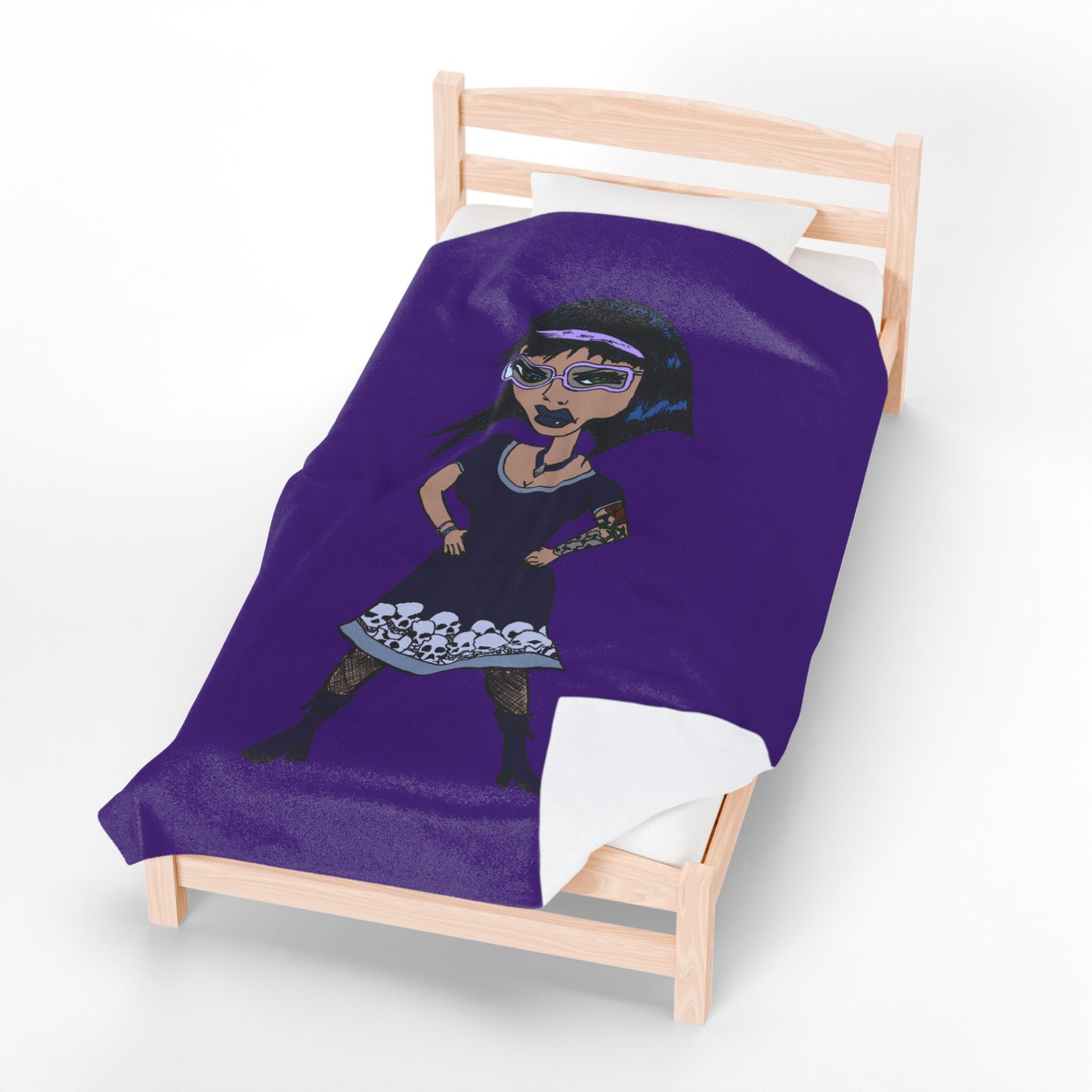 Goth Girl Velveteen Plush Blanket – Purple Skull Hem Cozy Throw