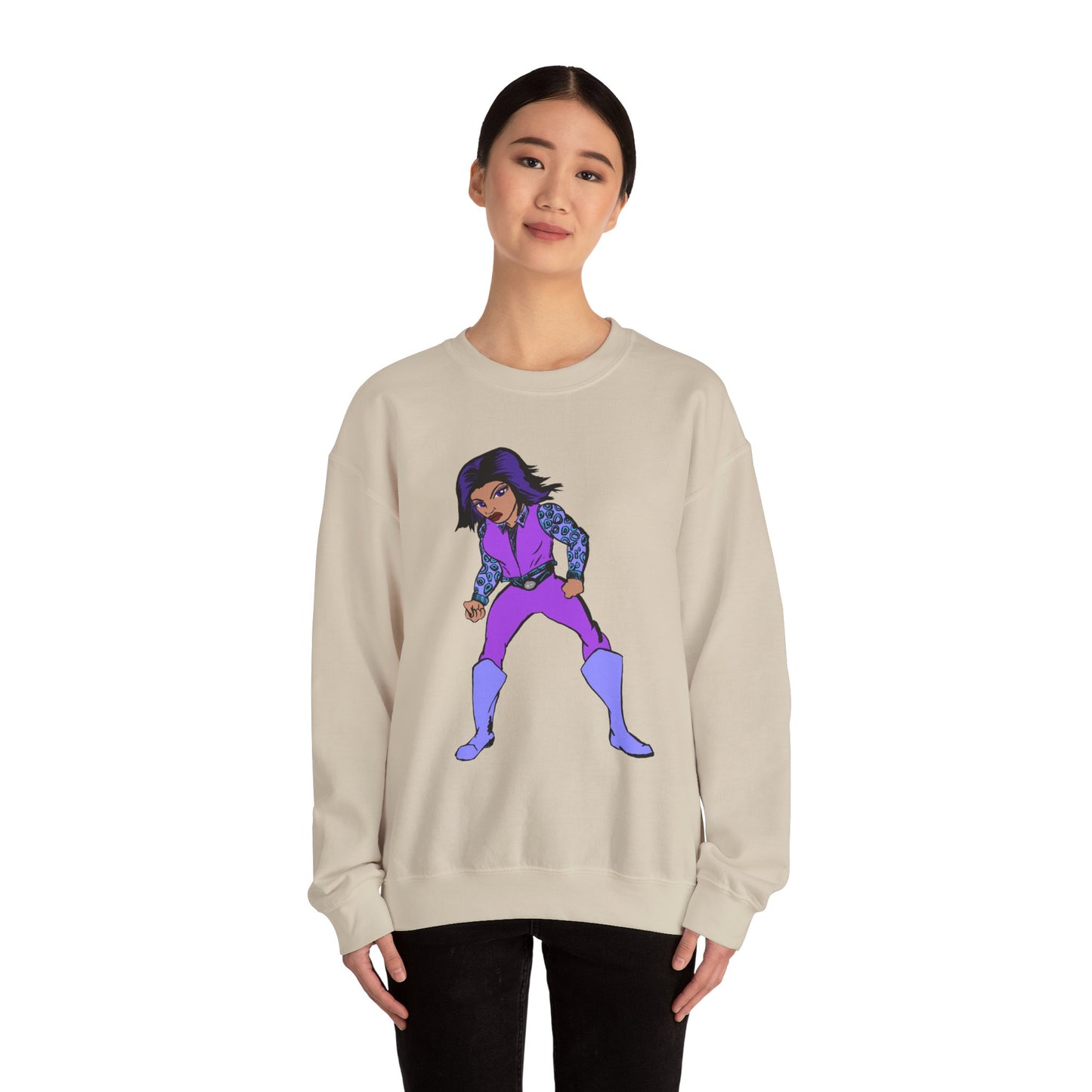 Vintage Retro Hero Crewneck Sweatshirt with Bold Graphic Design