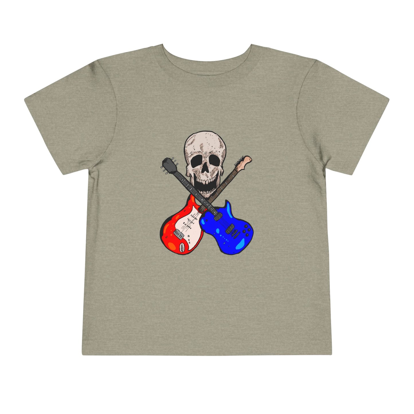 Toddler Tee — Skull with Red & Blue Electric Guitars Rock Shirt